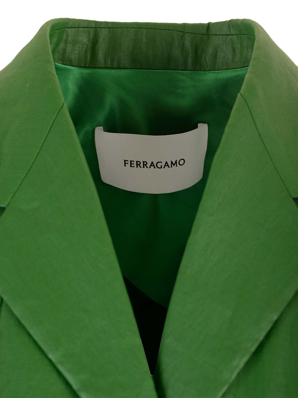 Shop Ferragamo Linen Long Coat In Green