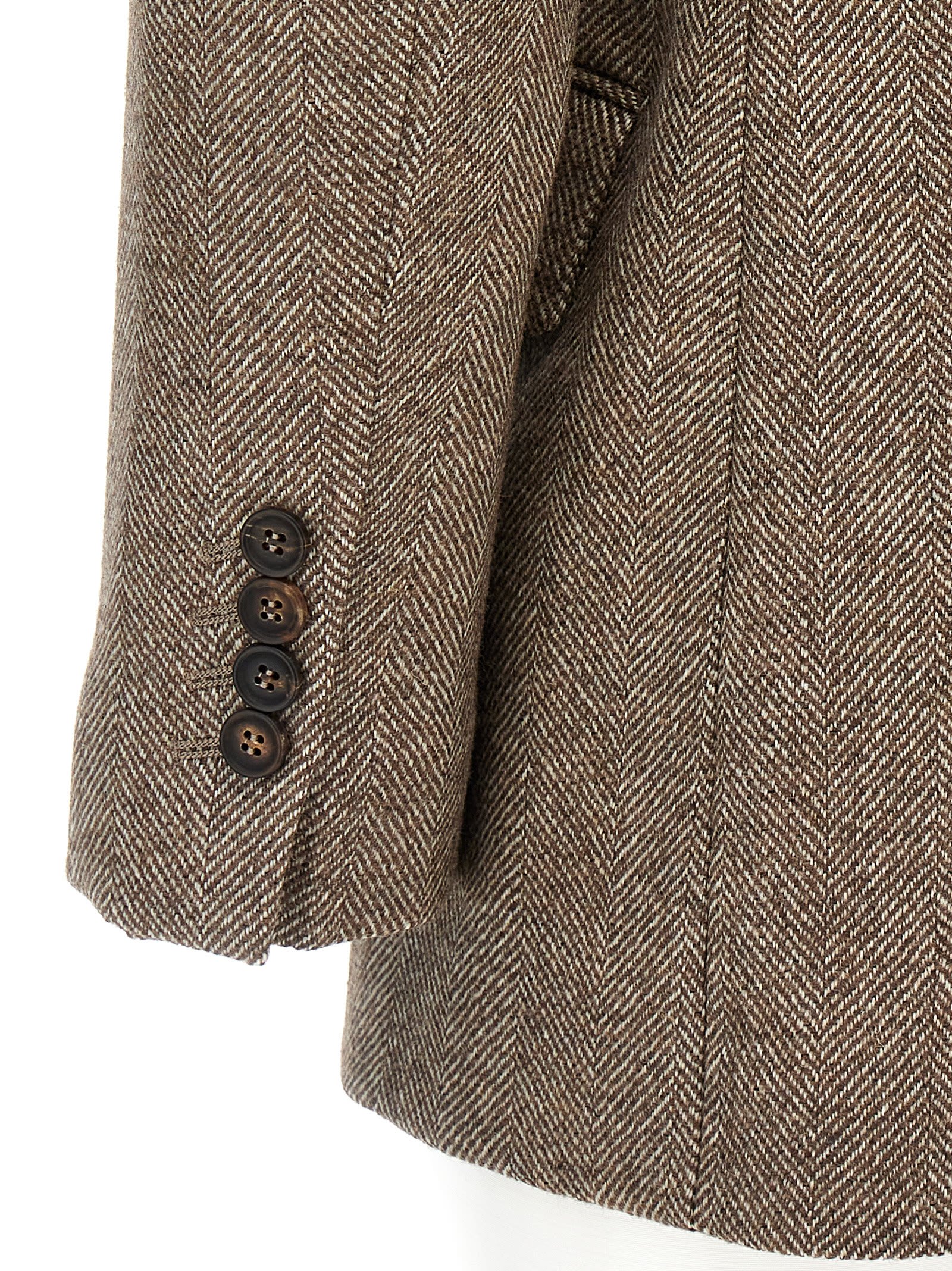 Shop Brunello Cucinelli Chevron Double-breasted Blazer In Brown