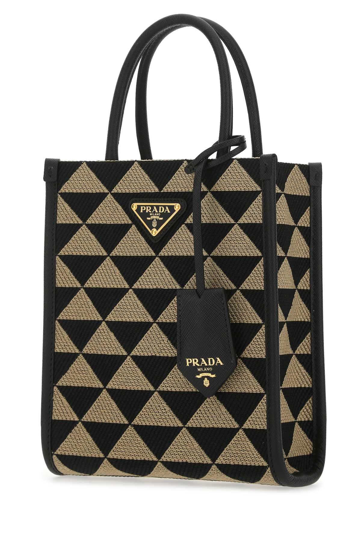 Shop Prada Embroidered Fabric Micro Symbole Handbag In Nerocorda