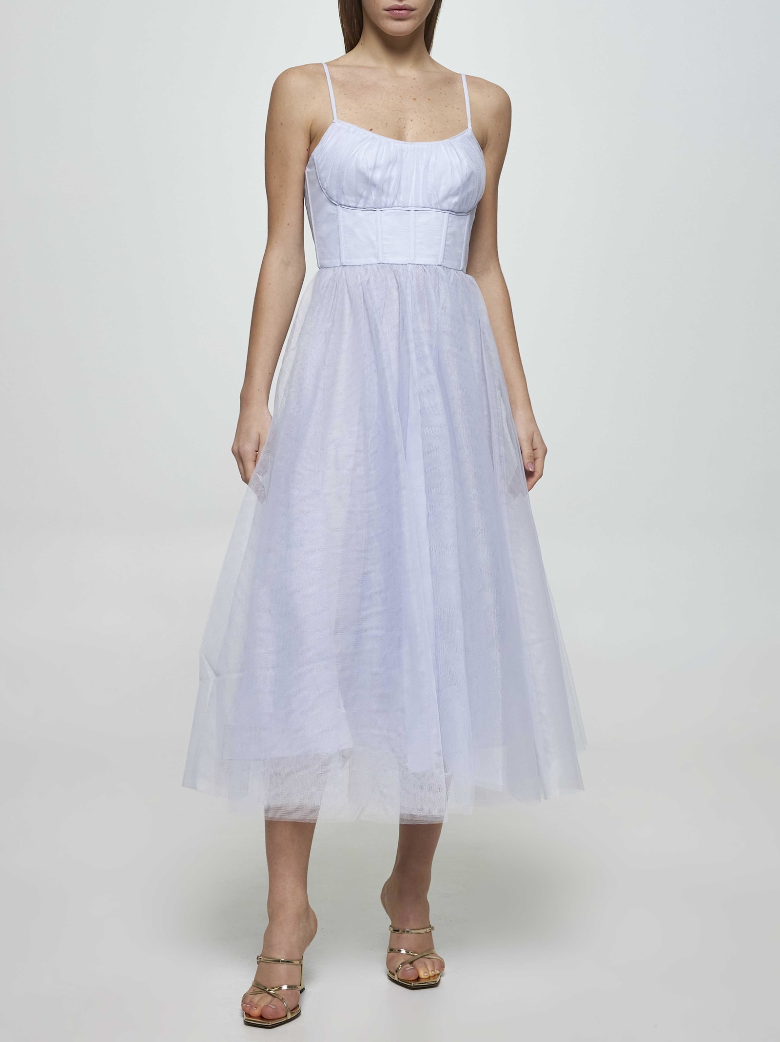 Zimmermann Women Light Blue Tulle Midi Dress In Lilla