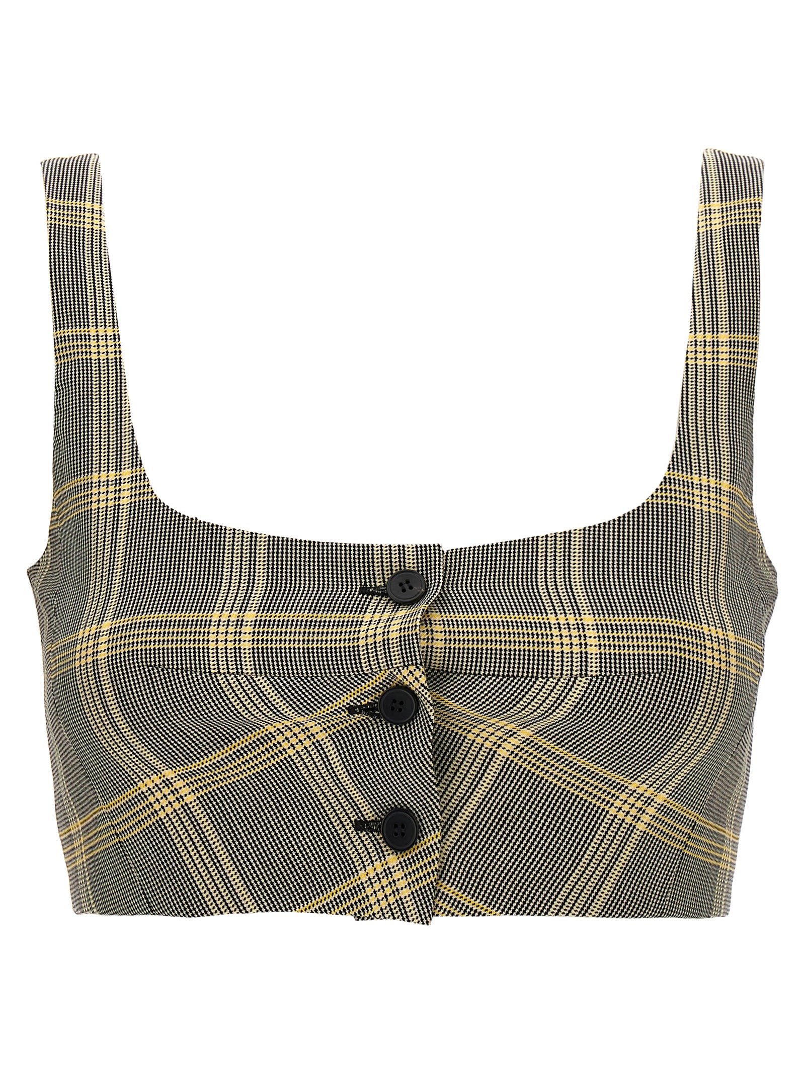Marni Yellow Checked Tech Wool Crop Top In Multicolor