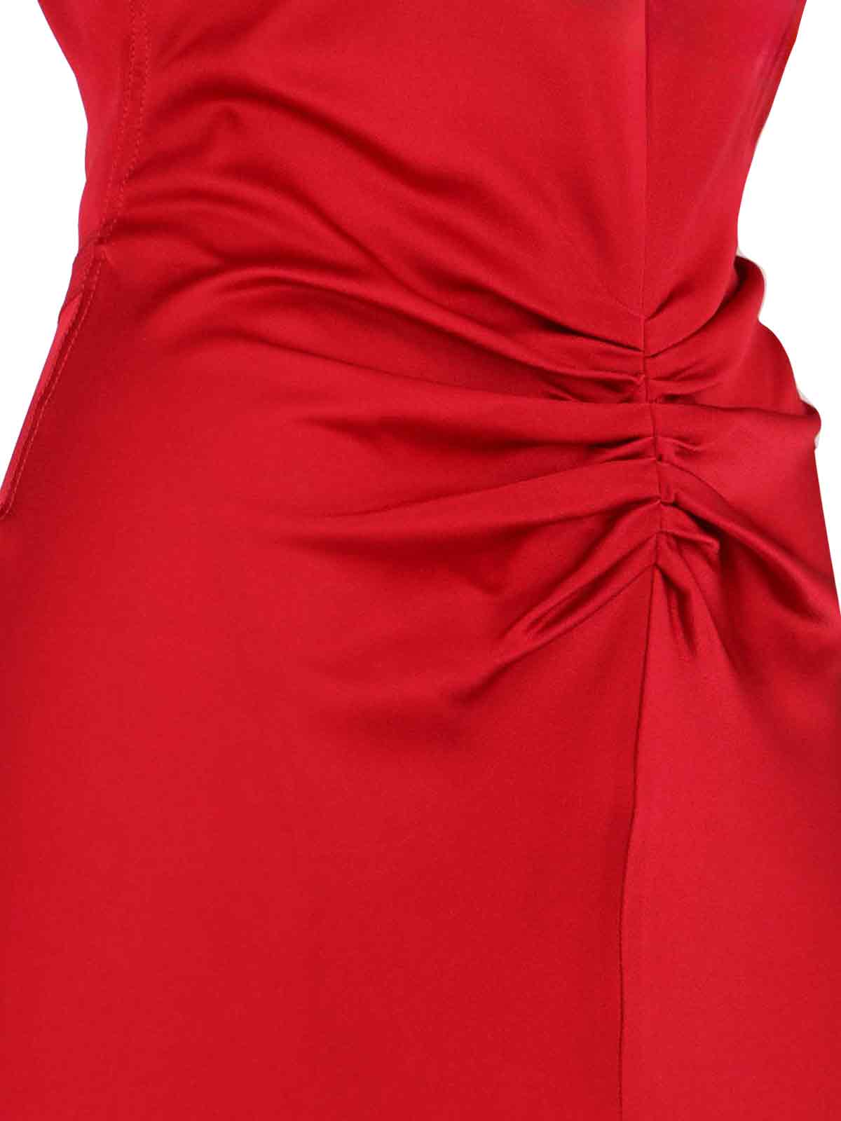 Victoria Beckham Red Crewneck Midi Dress With Gathered Waist And Rear Zip Closure In Red
