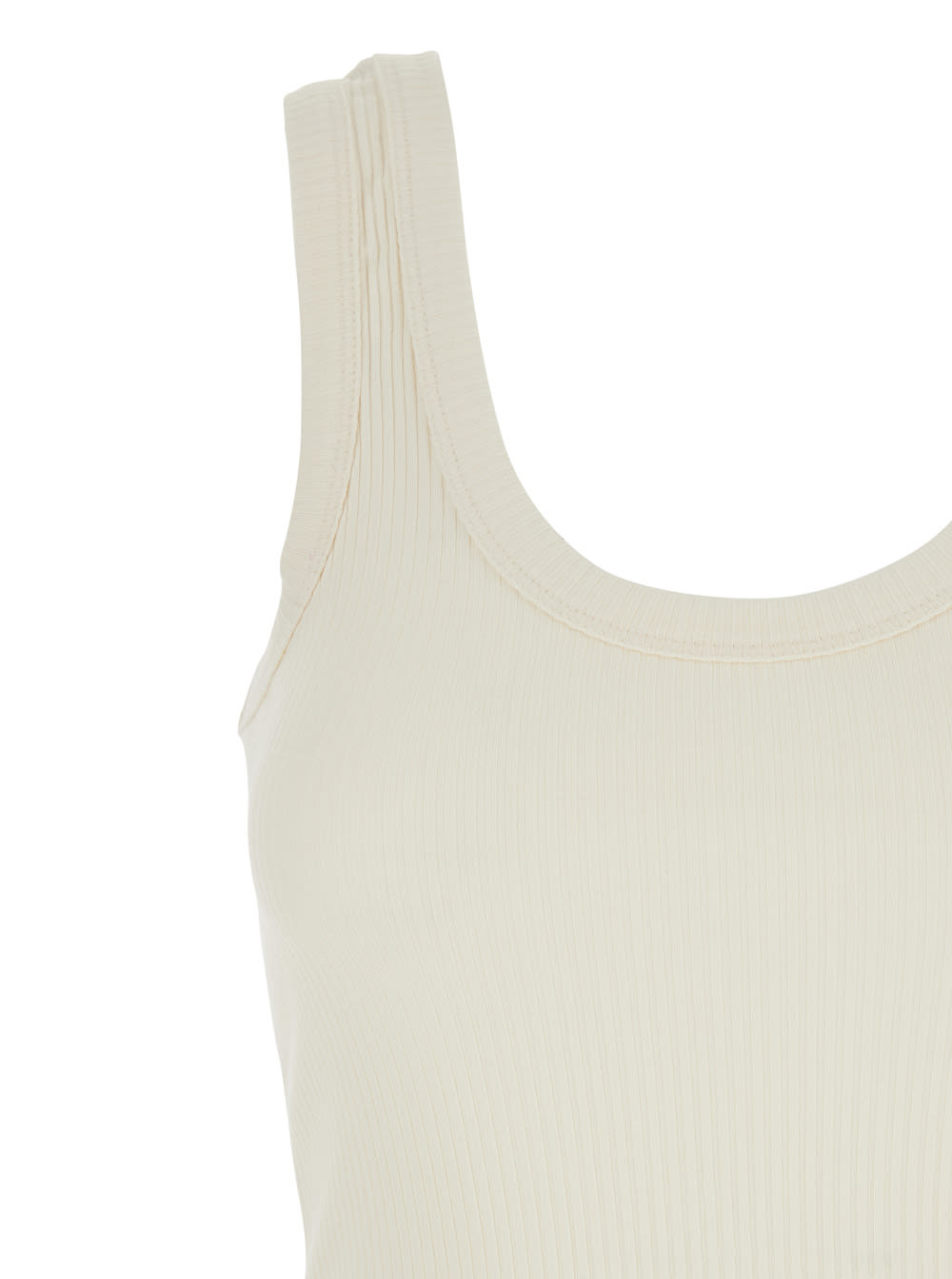 TELA WHITE RIBBED TOP WITH U-NECK IN COTTON FOR WOMAN