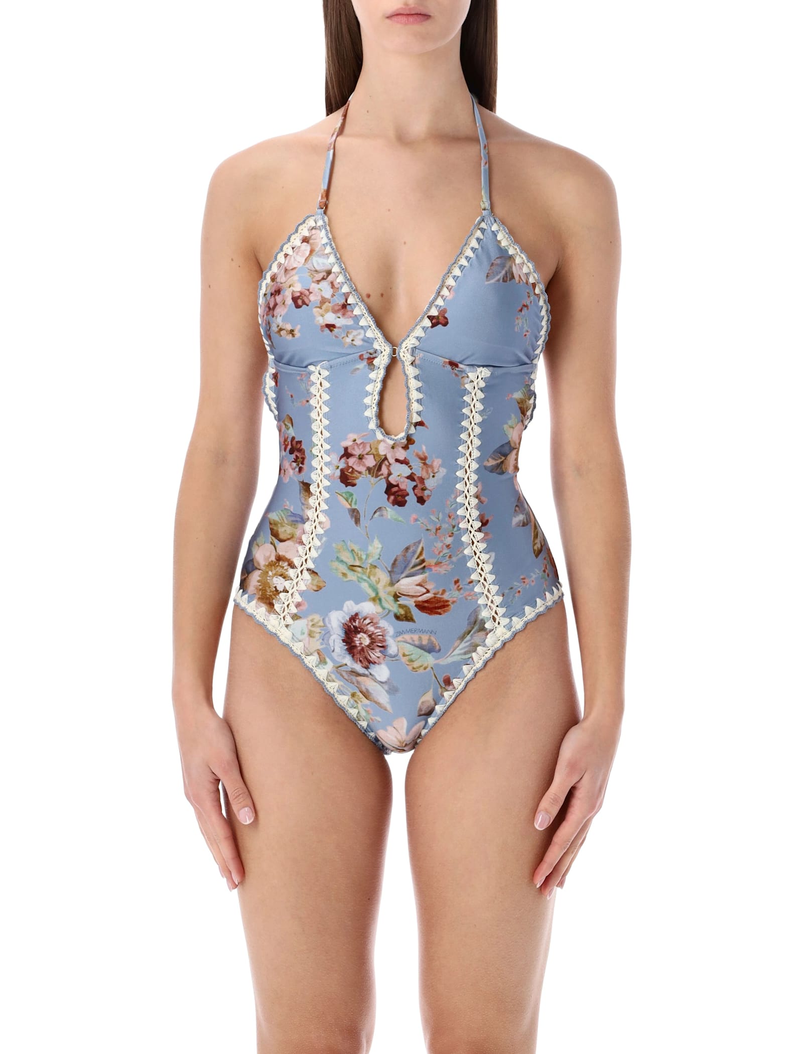 Zimmermann Chambray Crochet One-piece Swimsuit