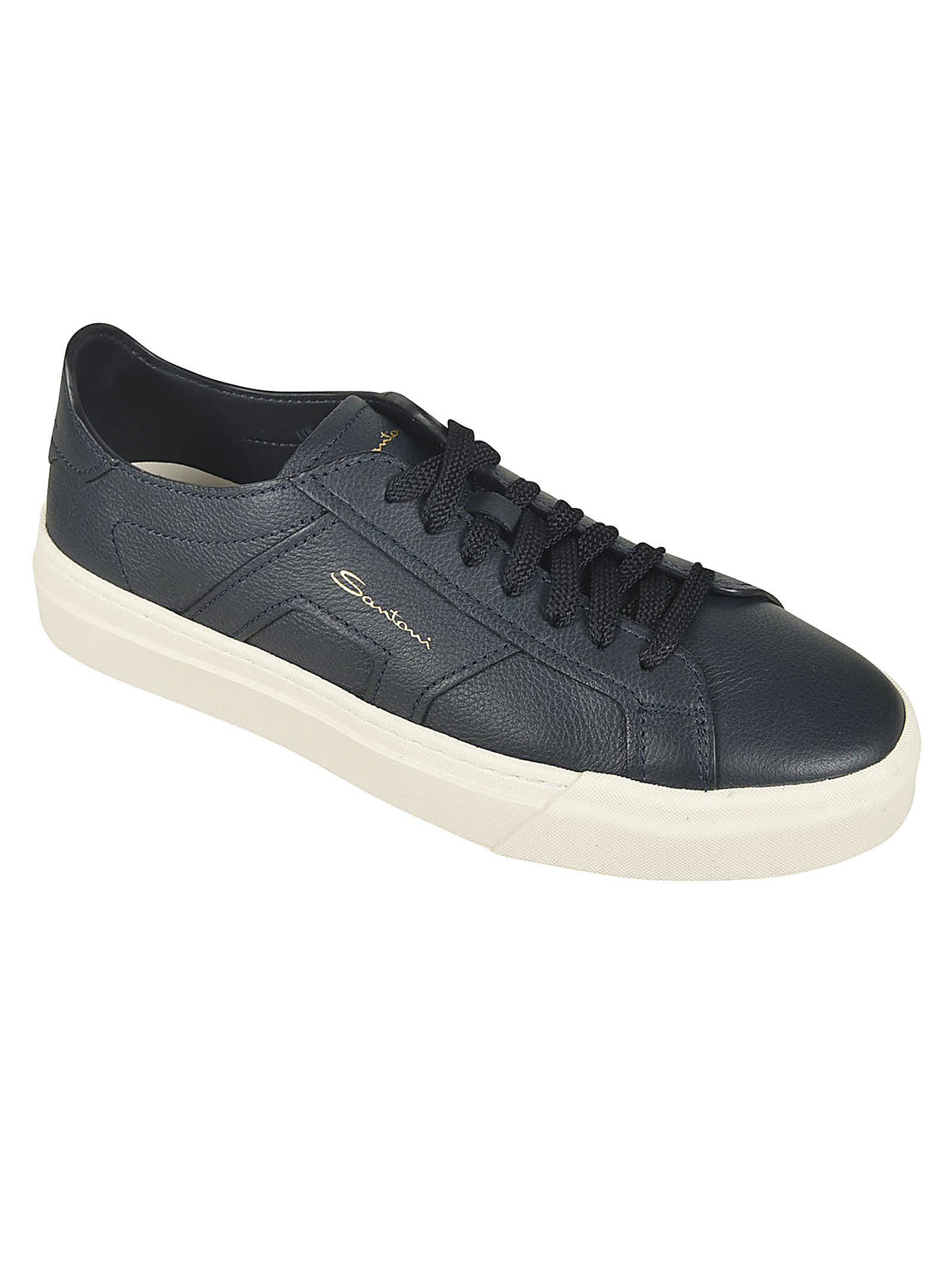 Shop Santoni Logo Sided Sneakers In Blue Navy