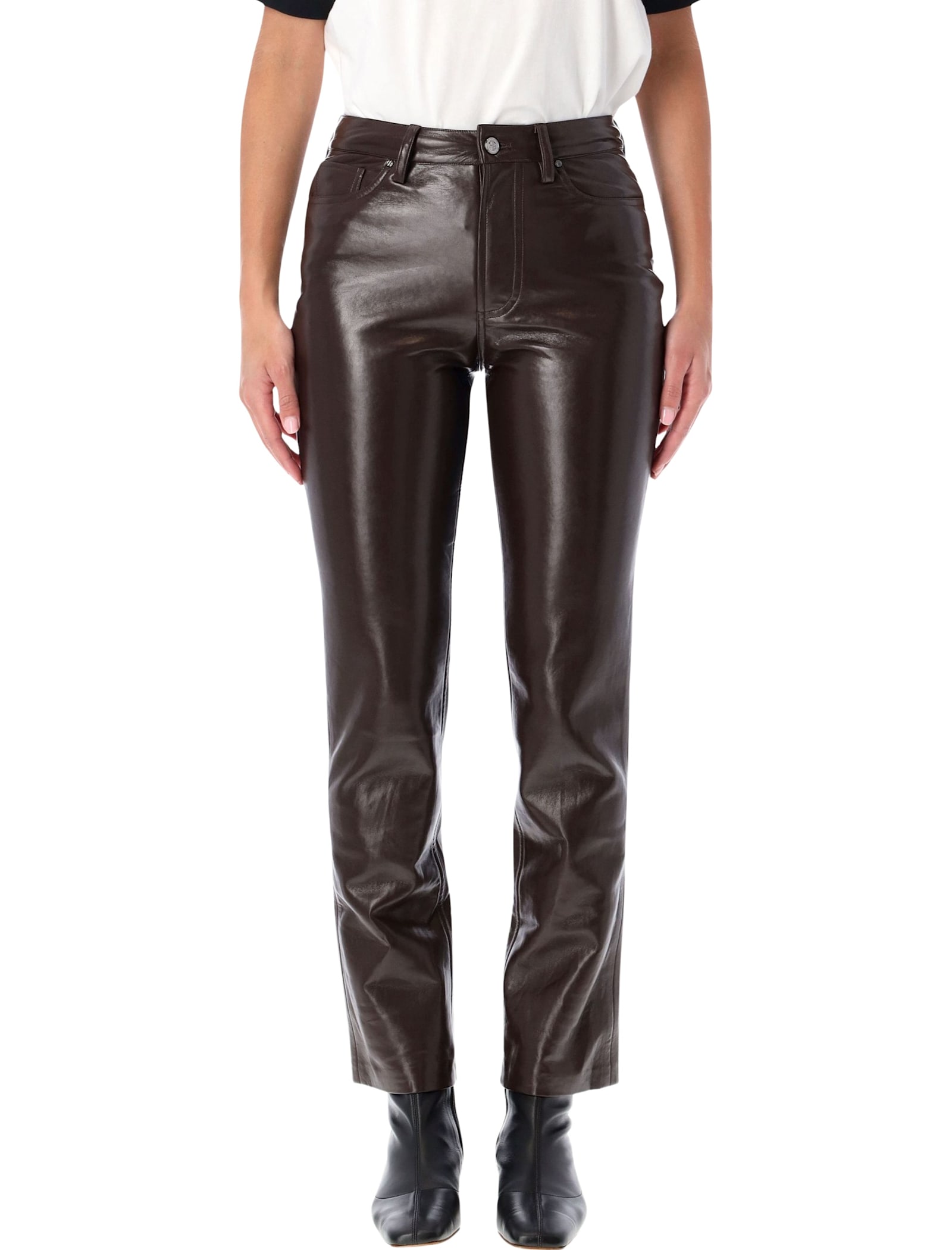 Anine Bing Bruno Recycled Leather Pants In Brown In Black
