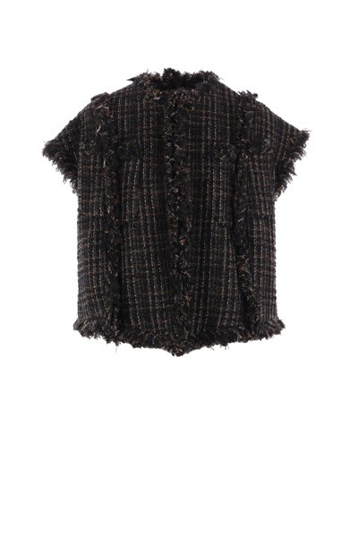 Shop Sacai Frayed Edge Tweed Vest In Nero