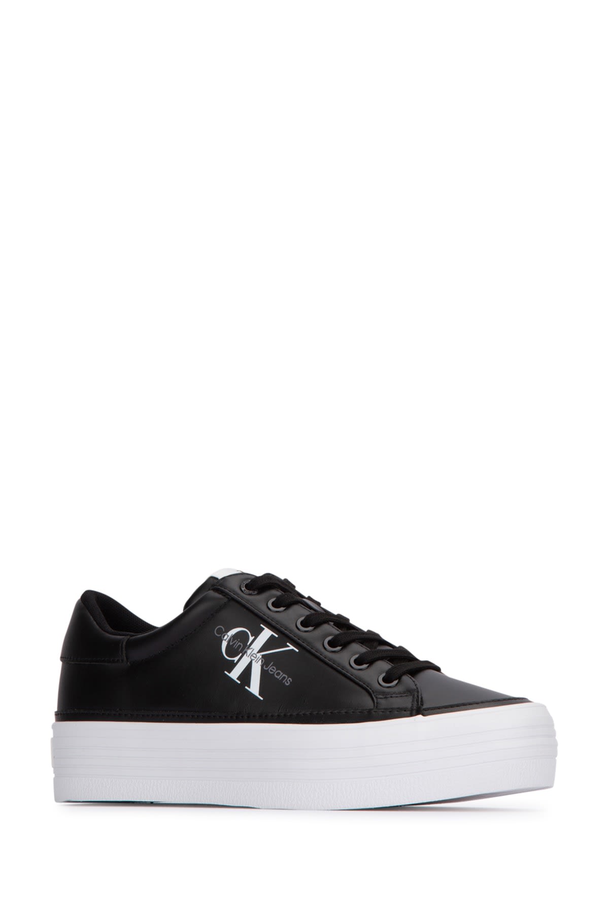Calvin Klein Logo Platform Sneakers In Pearlizedblack