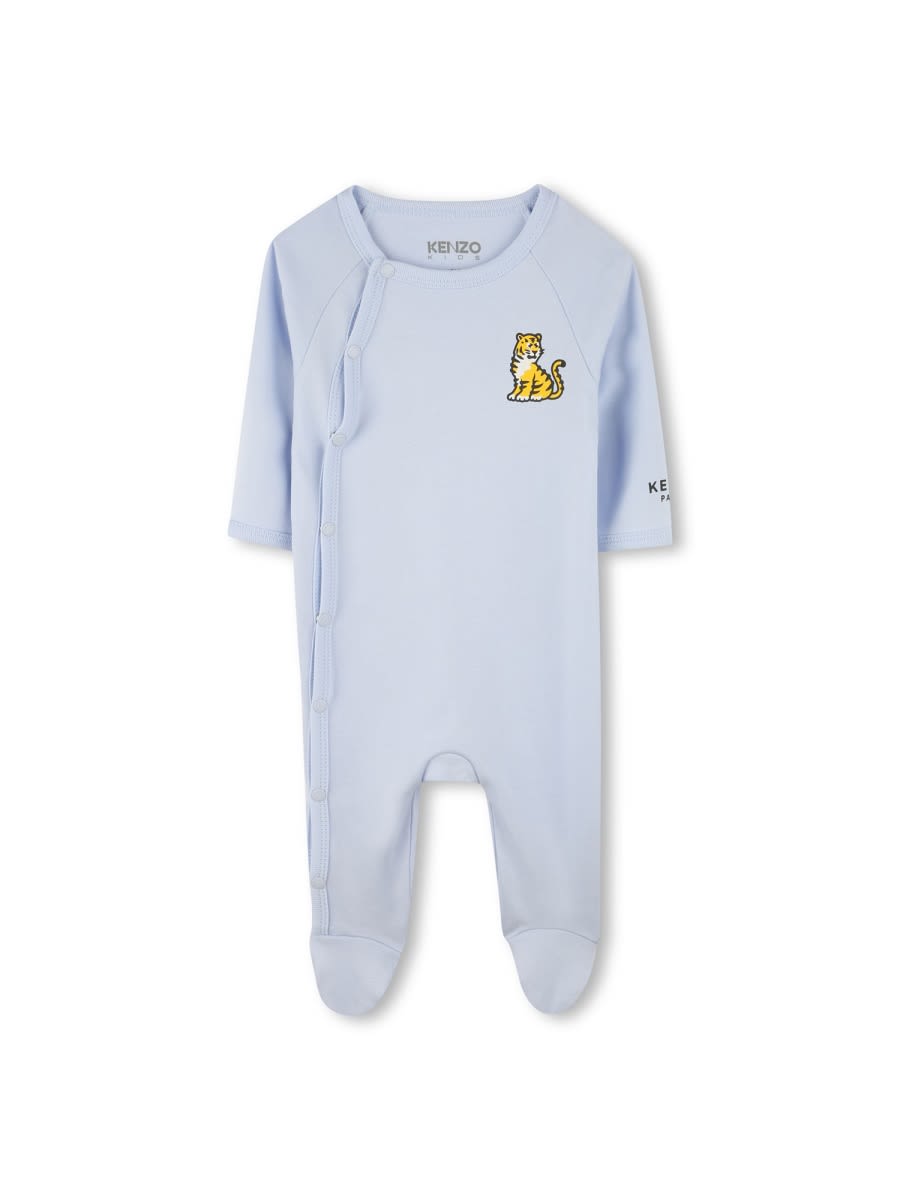 Kenzo Light Blue Babygrow Set For Baby Boy With Kotora In Blue