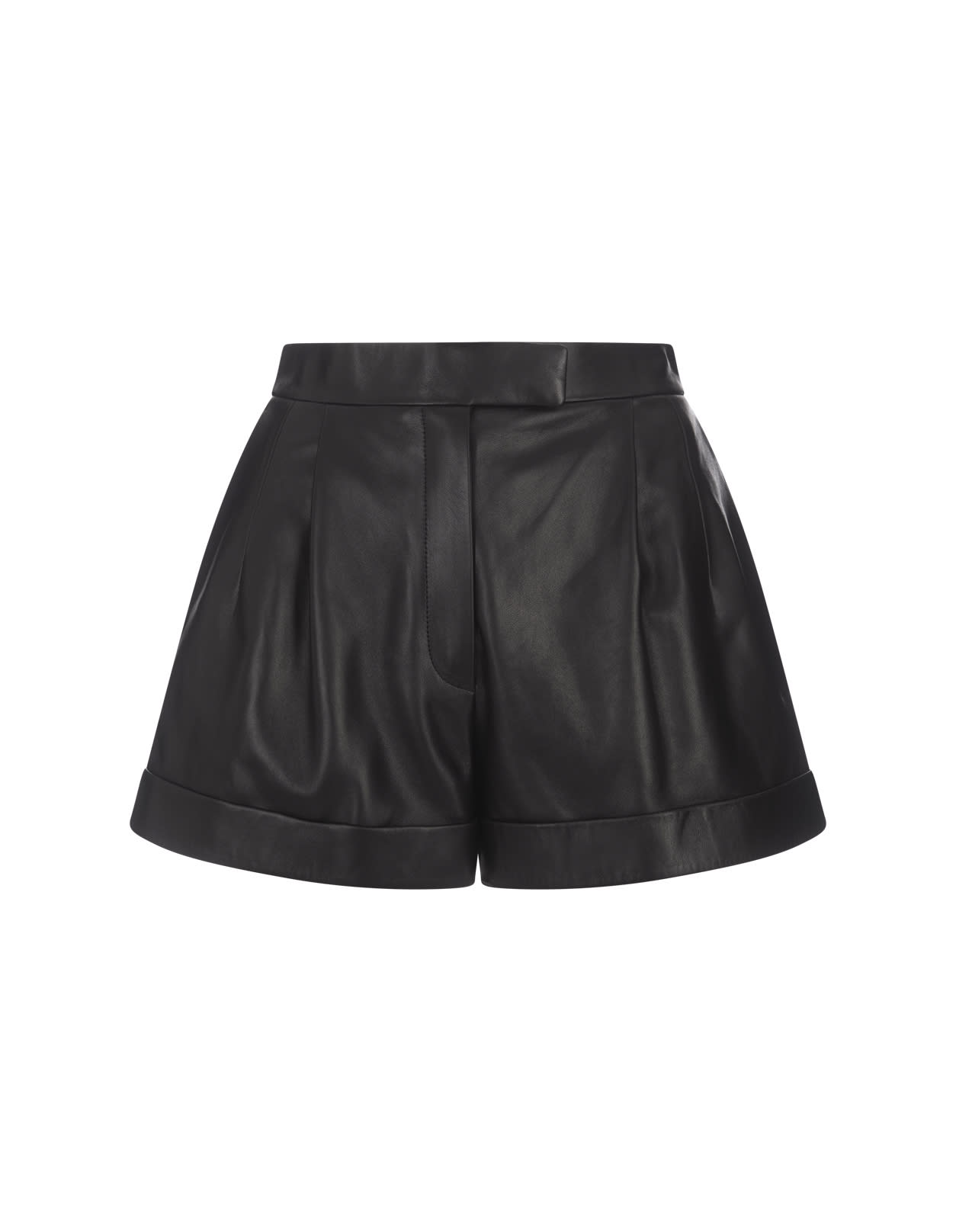 Shop Alexander Mcqueen High Waist Leather Shorts In Black