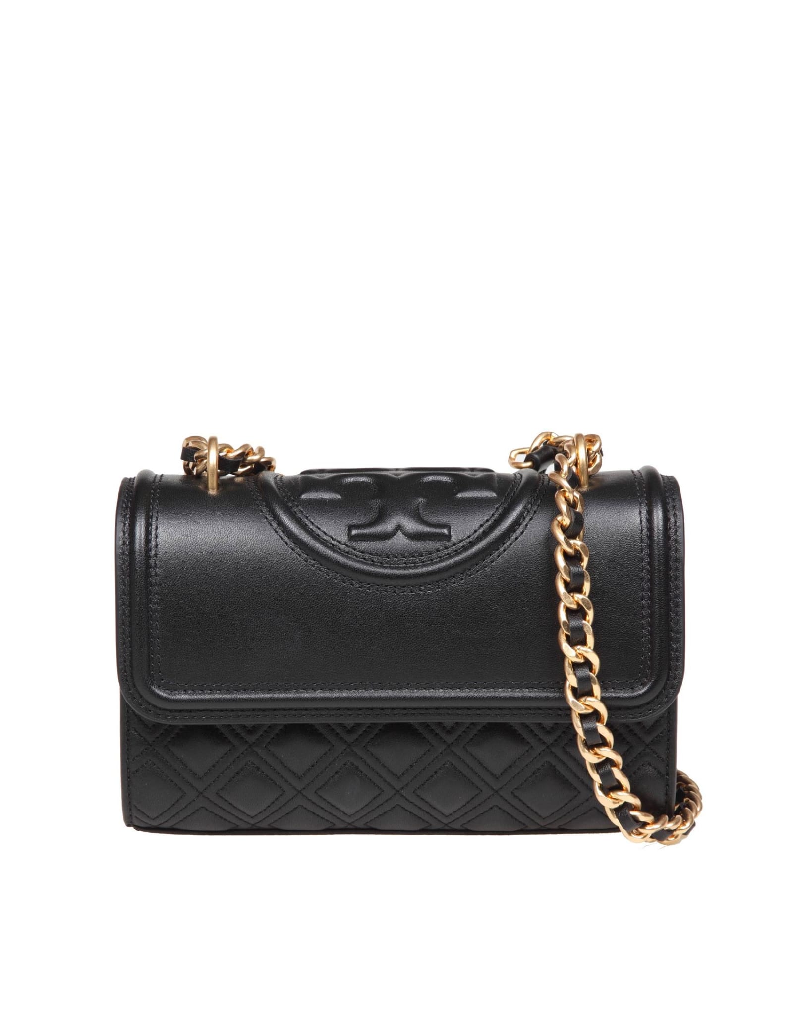Shop Tory Burch Small Fleming Bag In Black Color Leather