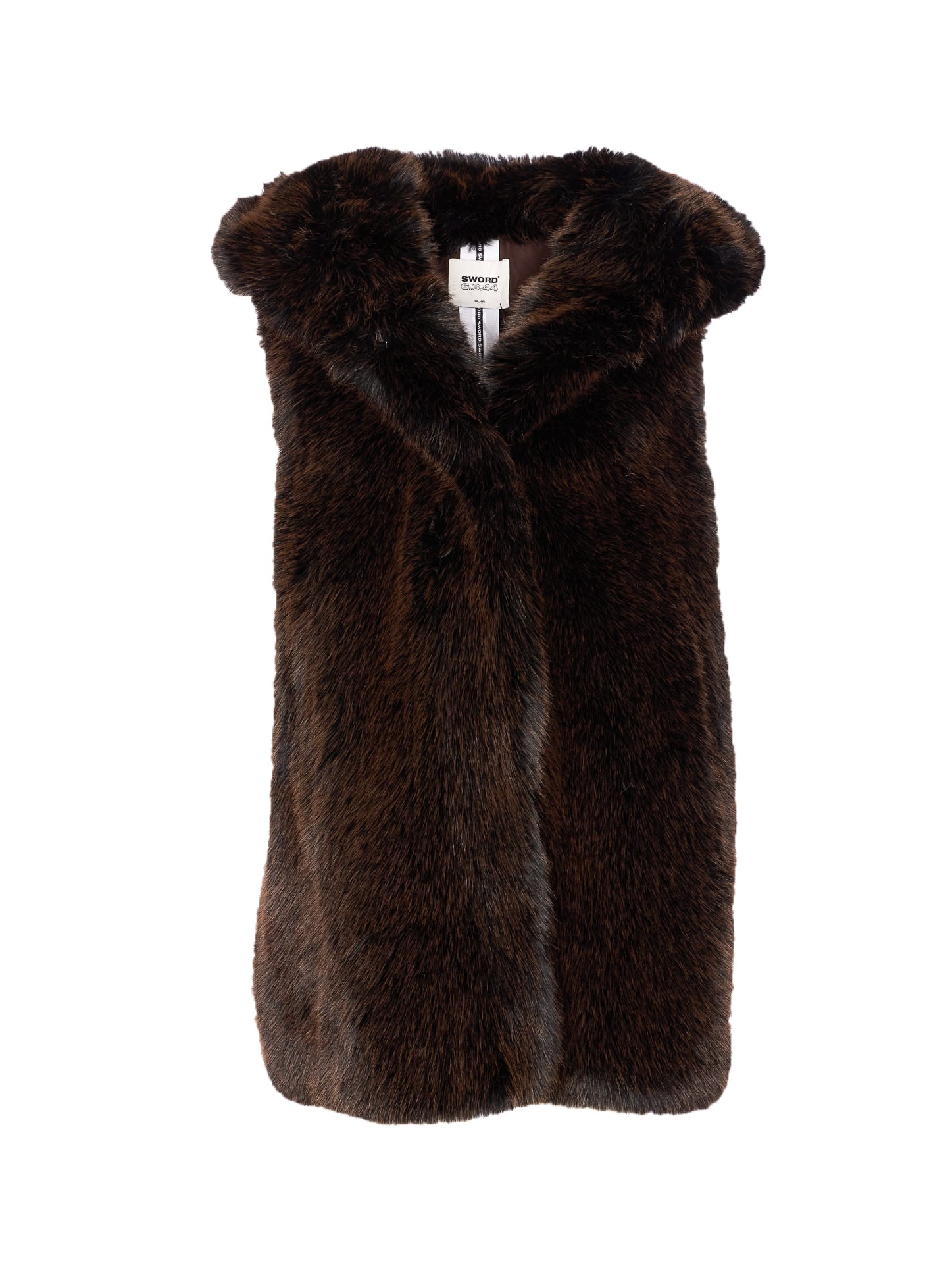 Sword 6.6.44 Sword Brown Faux Fur Gilet With Hood In Brown