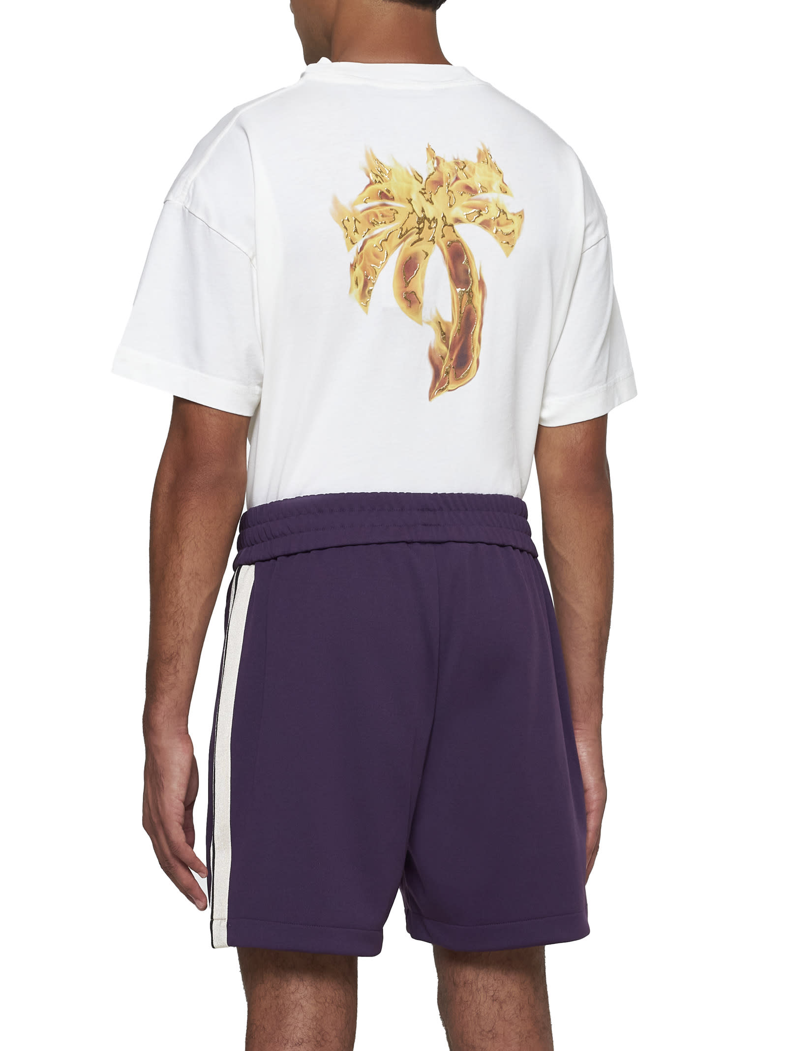 Shop Palm Angels Shorts In Dark Purple Off White