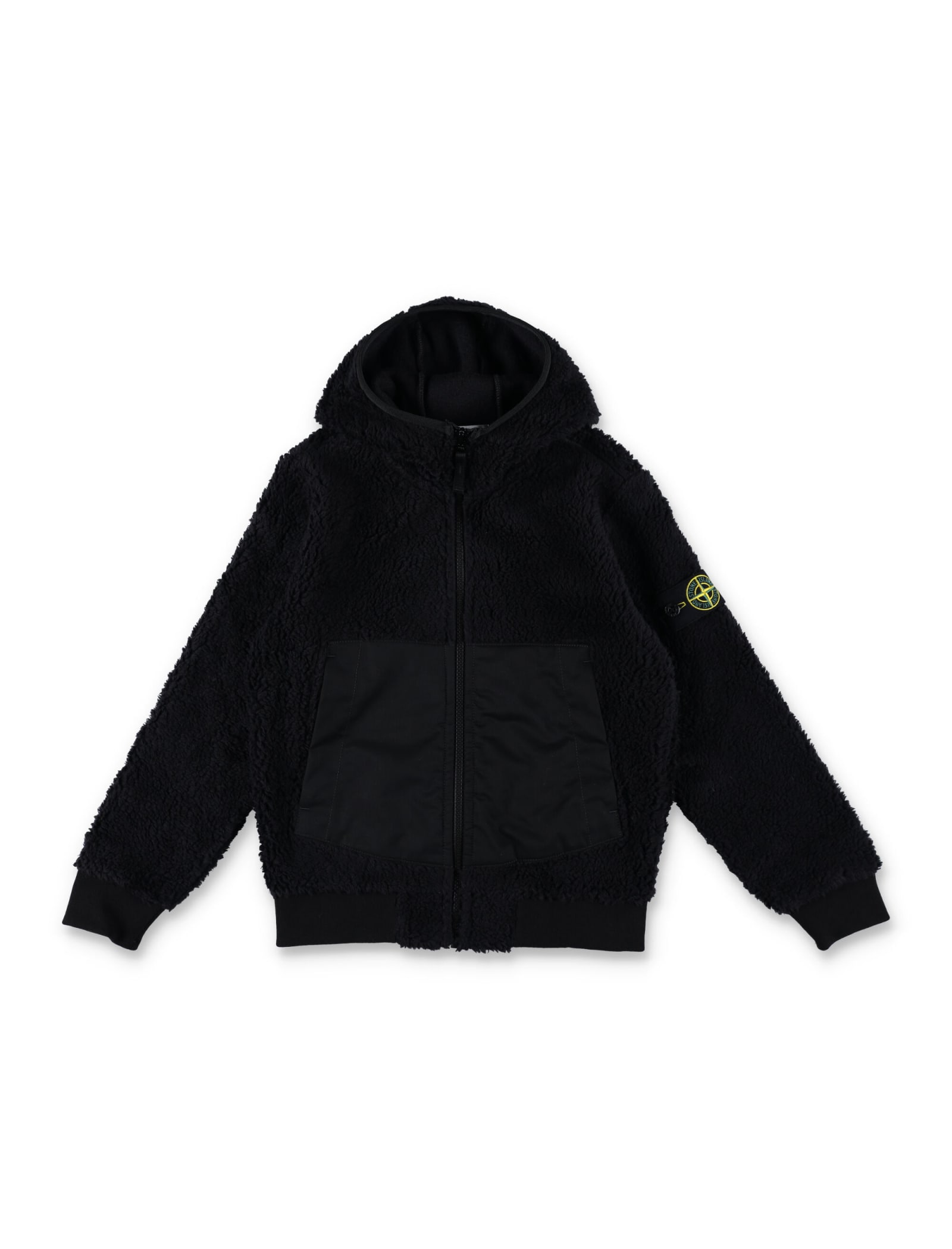 Stone Island Teddy Hoodie Fleece In Black