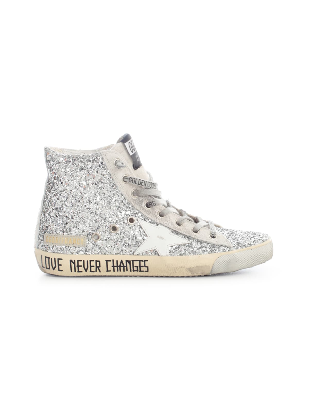 Golden Goose Francy Glitter And Long Hair Suede Upper Leather Star Long Hair Suede Heel Signature Foxing