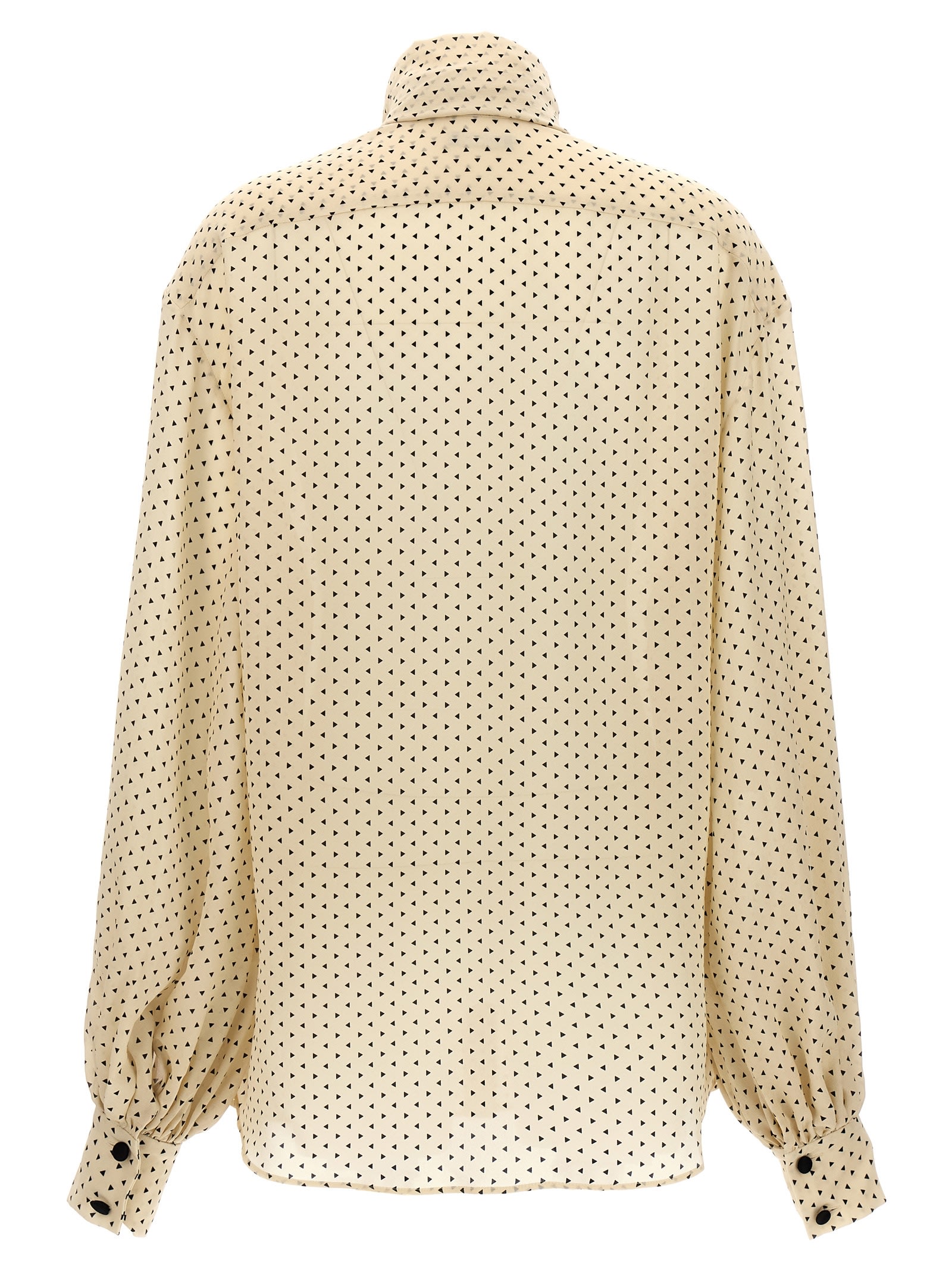 Balmain Printed Pussy Bow Silk Blouse In Cream