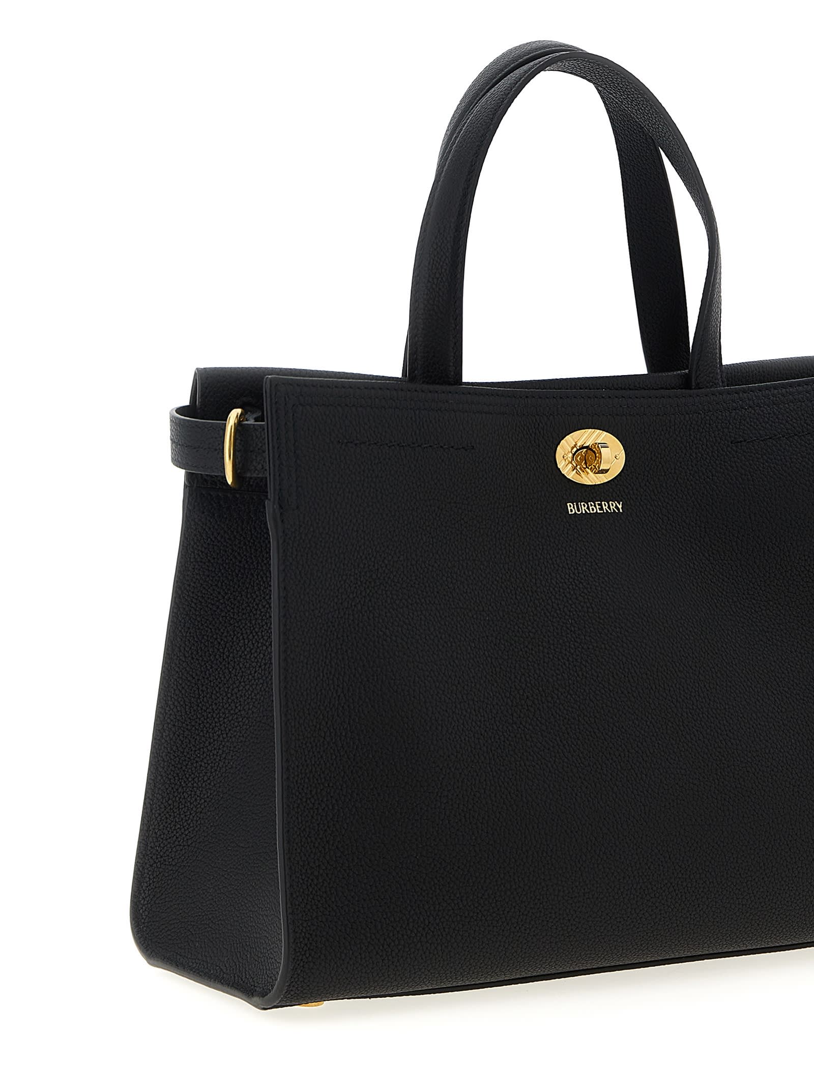 Burberry Mini Cotswold Grained Leather Top Handle Bag In Black