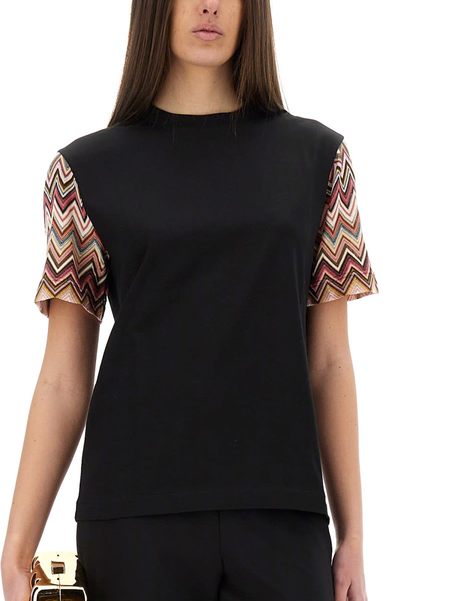 Missoni T-shirt Nera Con Maniche In Maglia Zig Zag In Black
