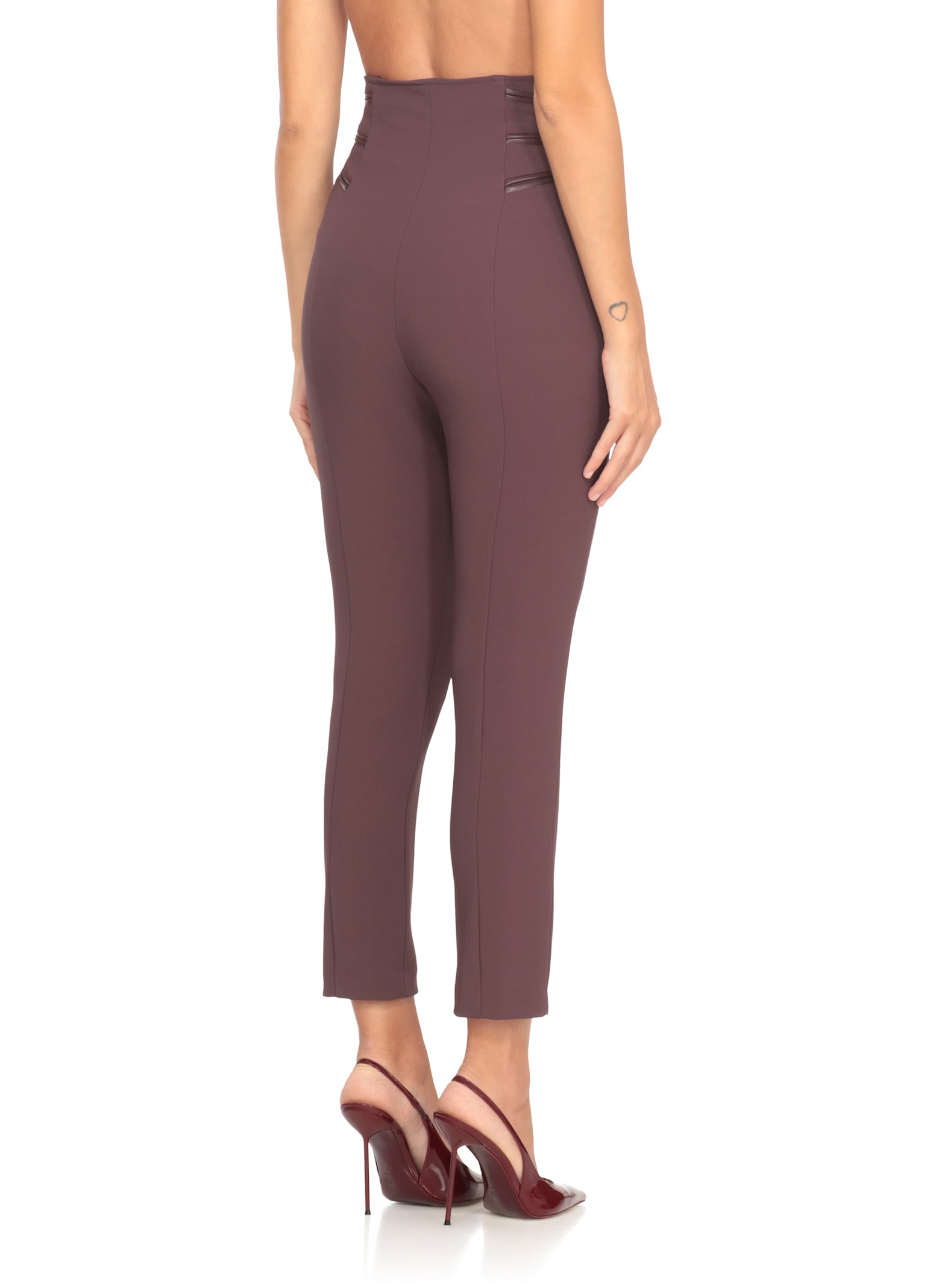 Elisabetta Franchi High Waist Cropped Trousers Pockets In Burgundy