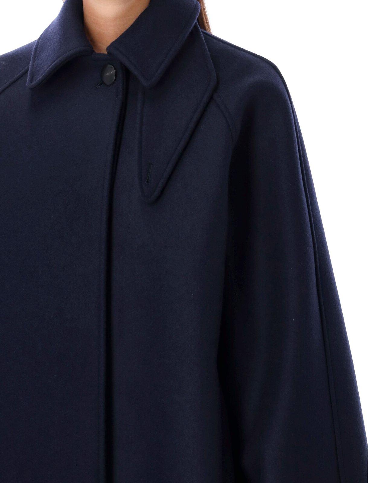 Shop Ferragamo Single Breasted Long Sleeeved Coat In Blue