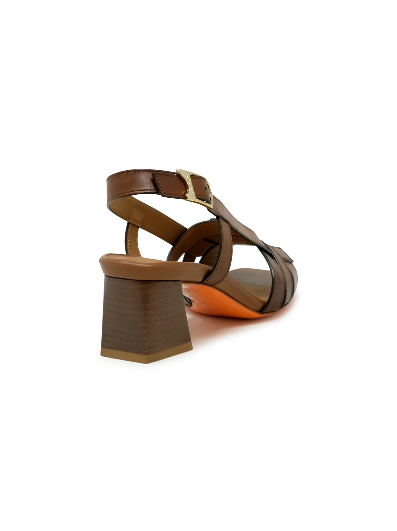 Santoni Block Heel Strappy Sandals Open Toe In Brown