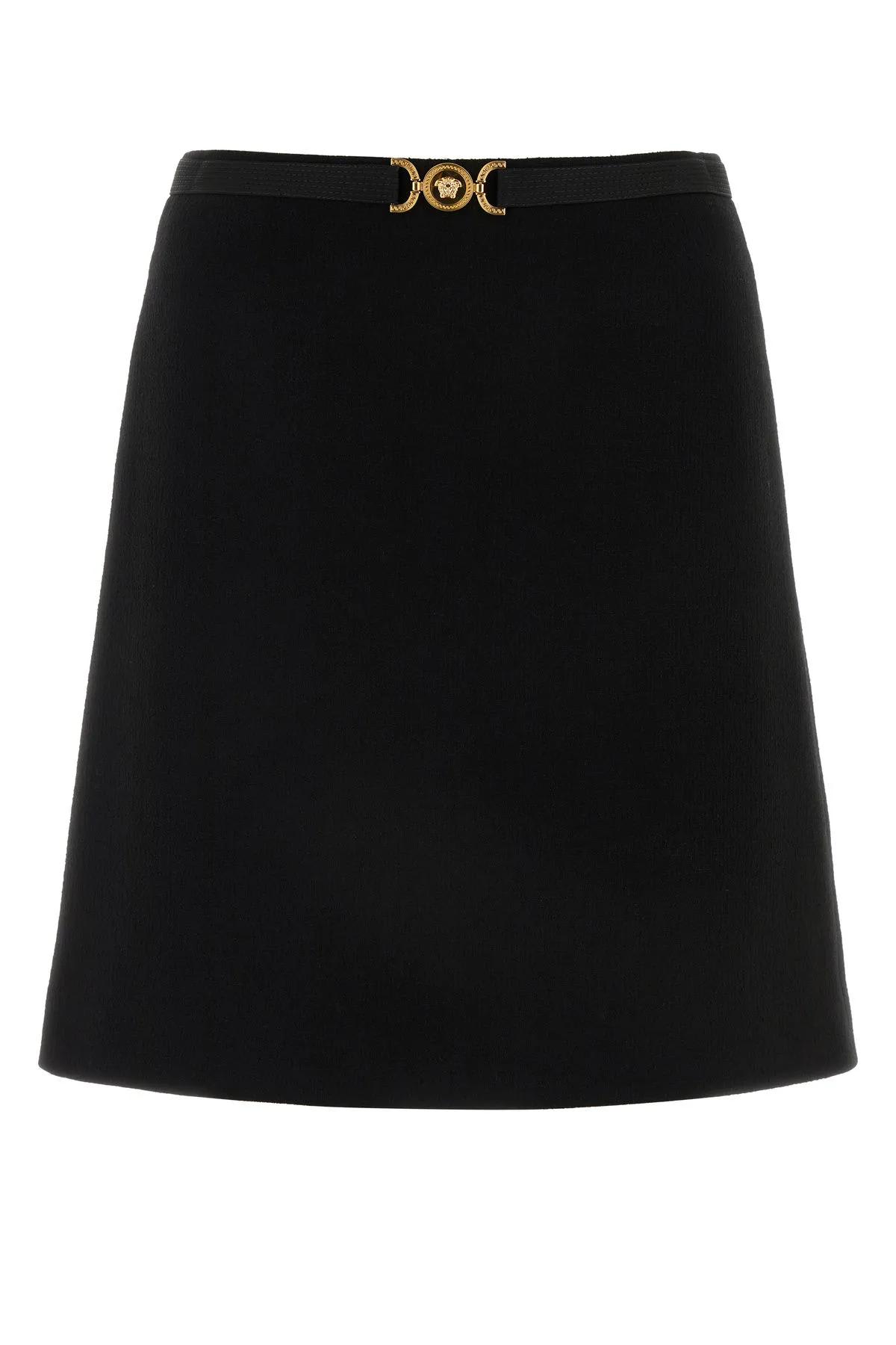 Shop Versace Black Stretch Wool Blend Skirt