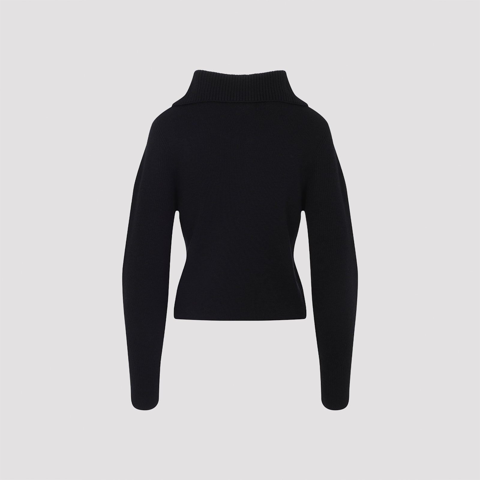 Lemaire High Collar Wool Sweater With Half-zip Closure In Black