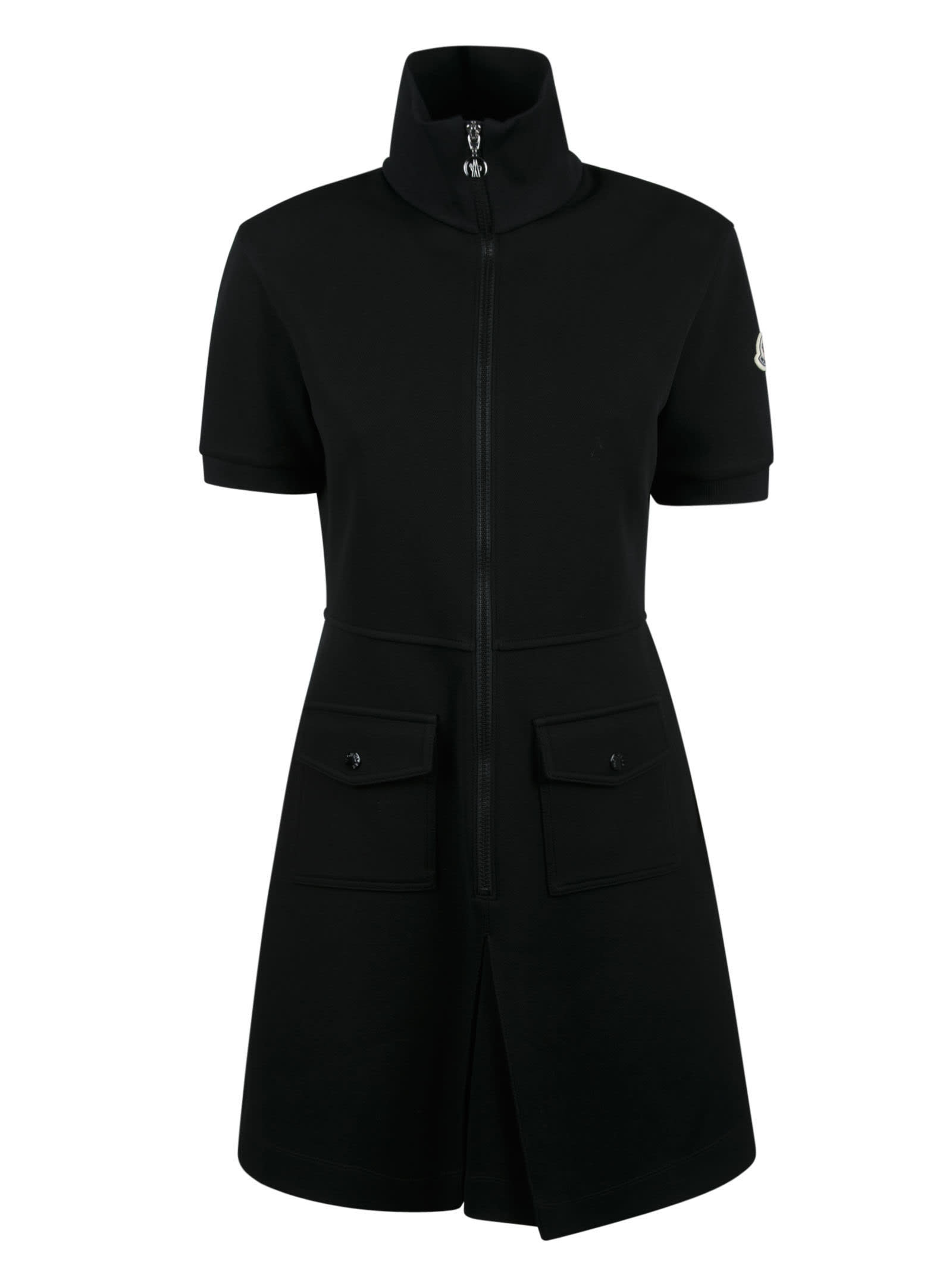 MONCLER LOGO PATCHED ROLLNECK ZIPPED DRESS