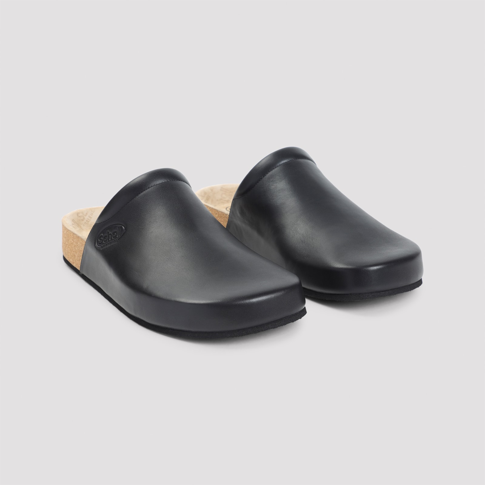 Balenciaga Men Leather Mules With Cork Insole In Black