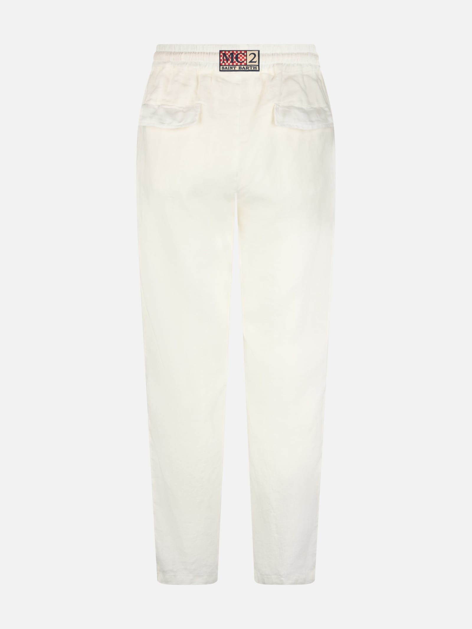 Shop Mc2 Saint Barth Man White Linen Calais Pants With Drawstring