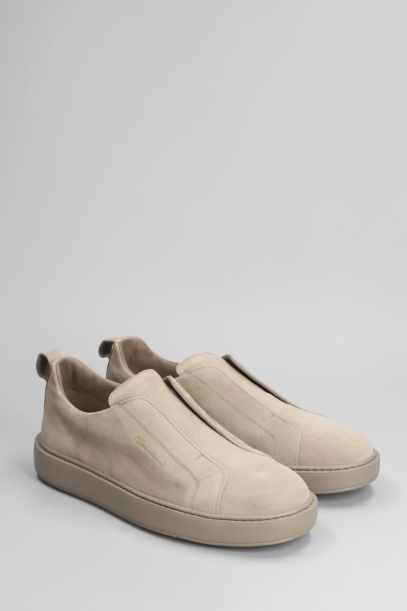 Shop Santoni Victory Sneakers In Taupe Suede