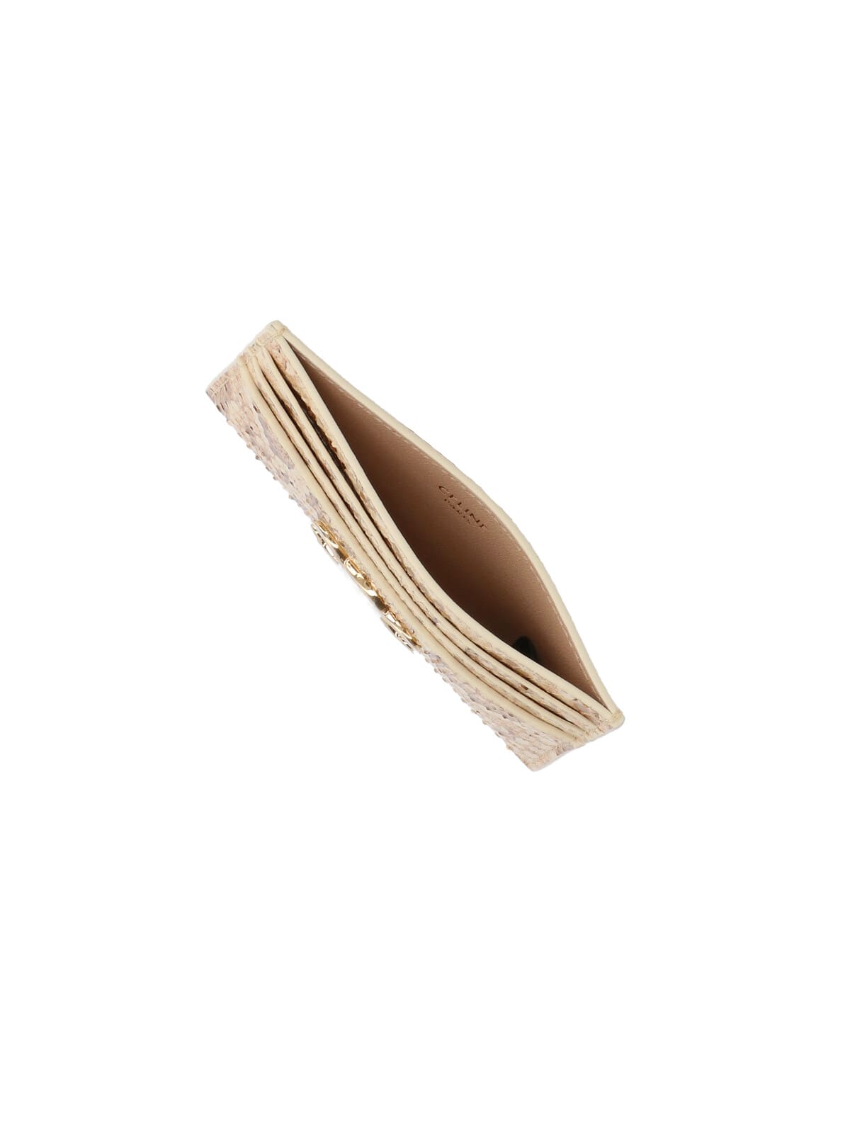 Celine Triomphe Python Leather Card Holder In Sand