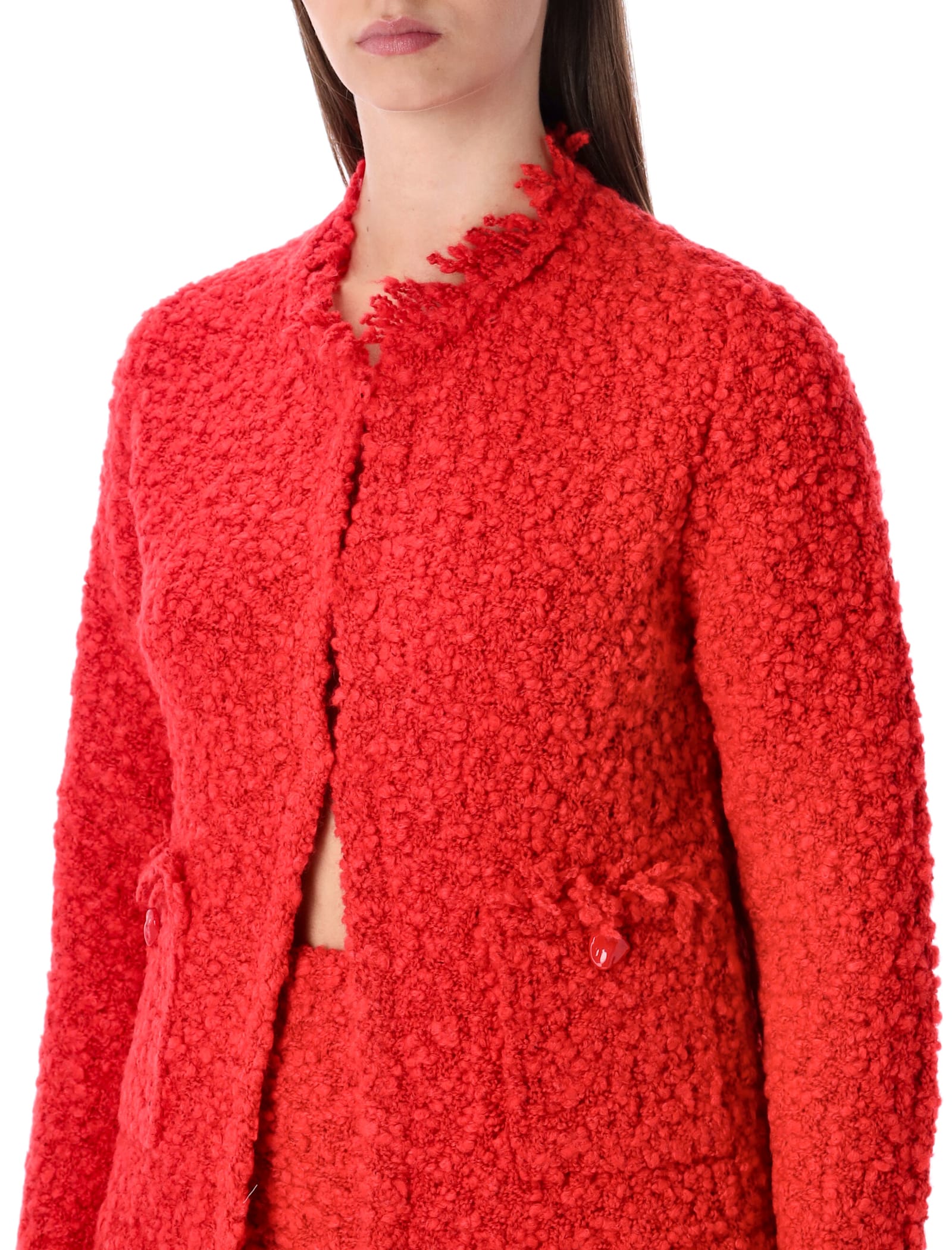 Fabiana Filippi Textured Knit Jacket Frayed Edges In Red