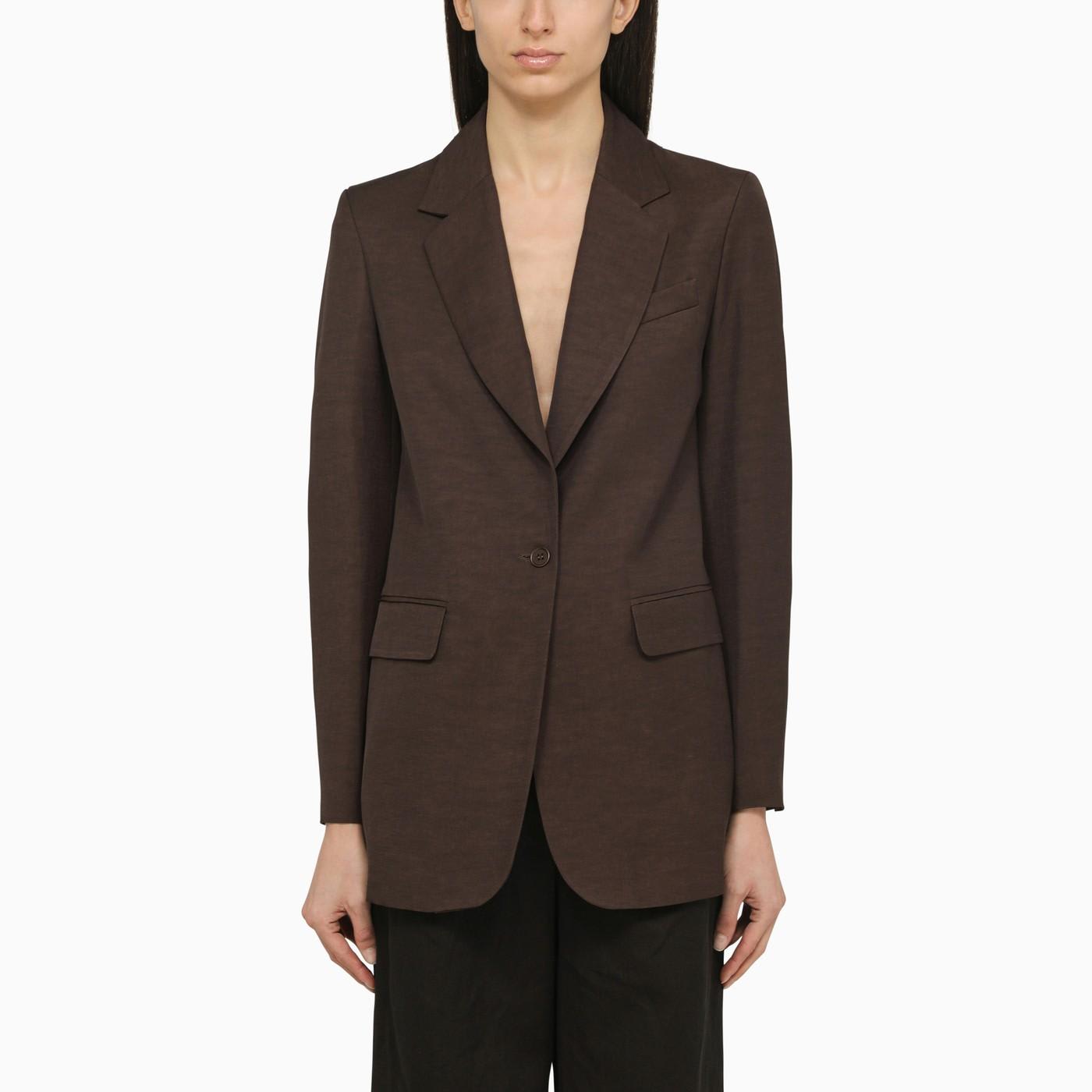 Shop P.a.r.o.s.h Brown Single-breasted Linen Jacket In Dark Brown