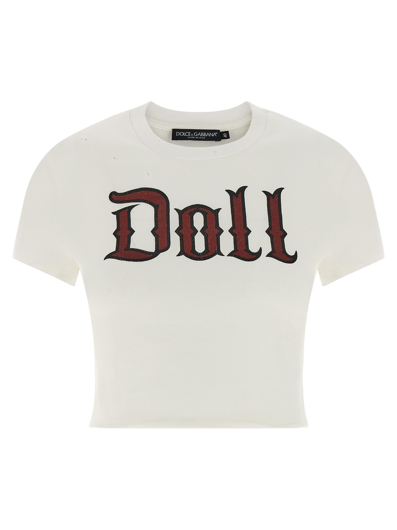 Dolce & Gabbana Graphic Print Cropped Top With Short Sleeves In White