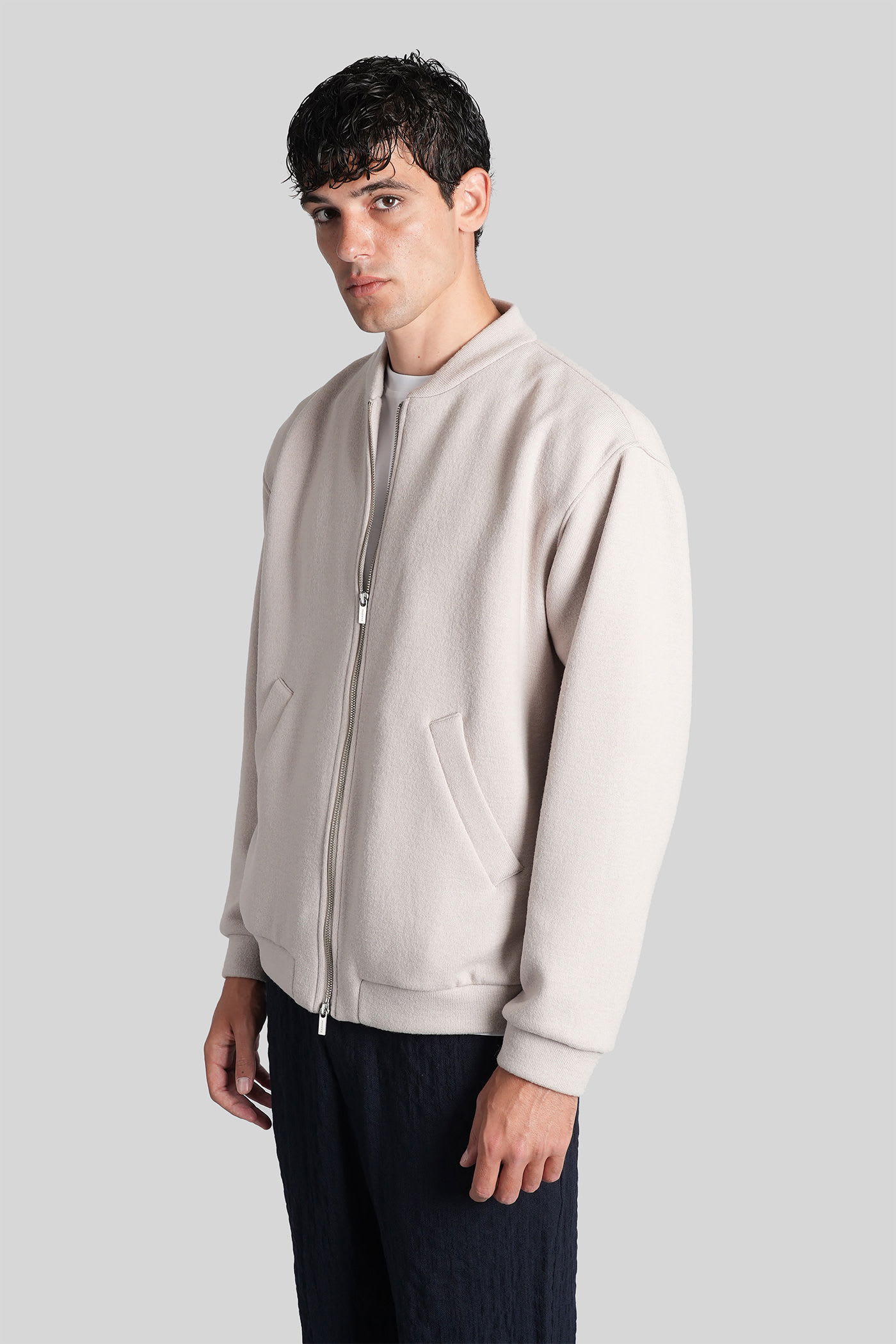 Barena Venezia Gabier Bomber Jacket In Grey Wool In Neutral
