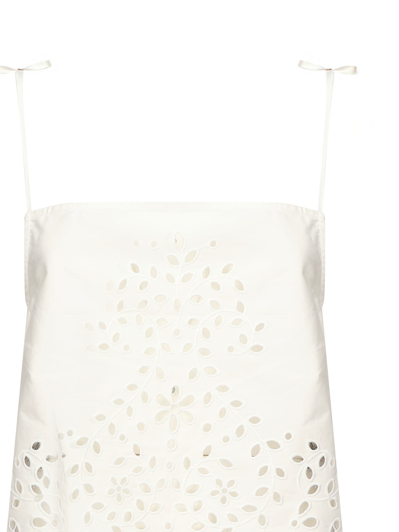 Self-portrait White Top With Asymmetric Hem And All-over Embroidery In Cotton Woman In Gray
