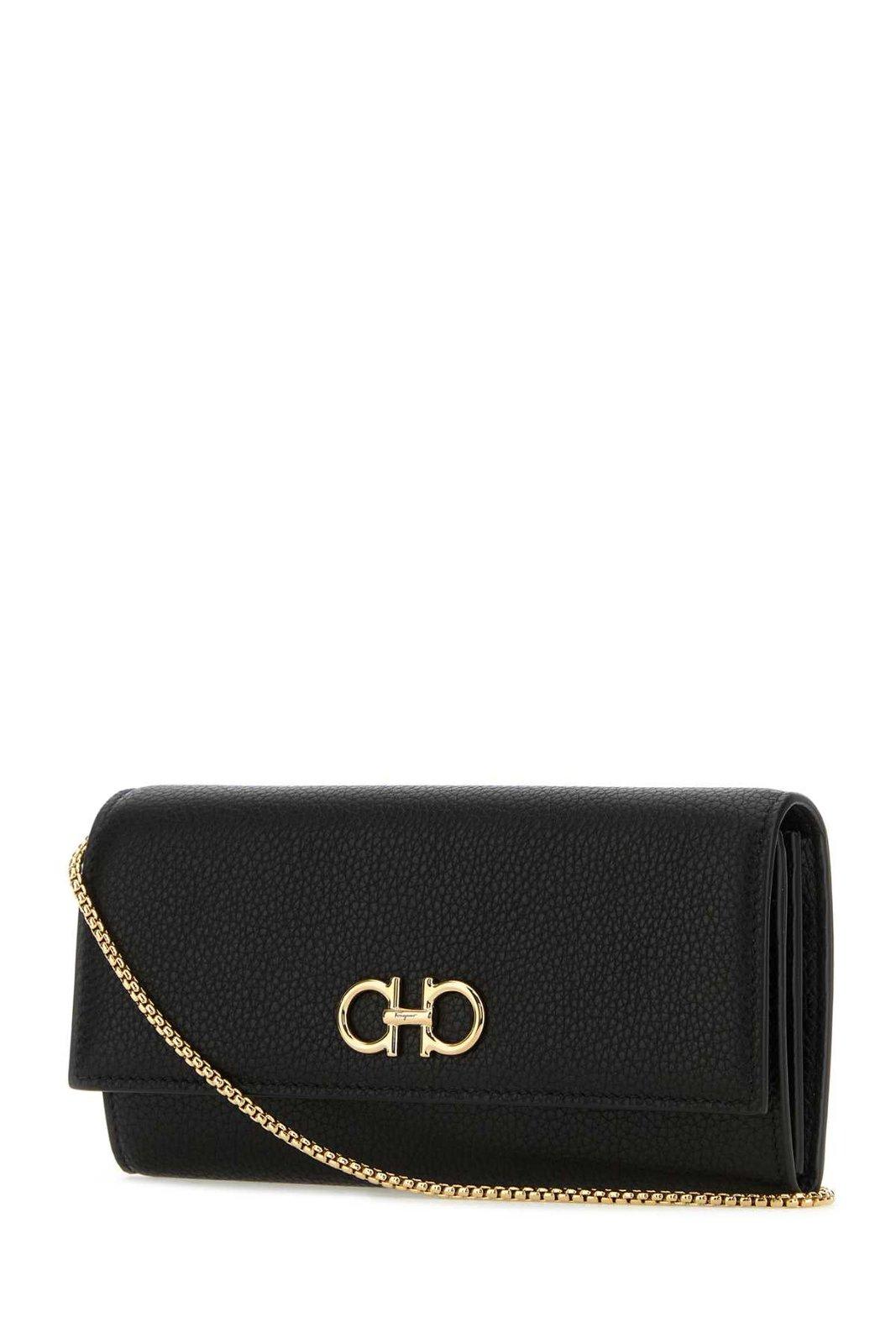 Ferragamo Leather Gancini Wallet Gold-tone Hardware In Black