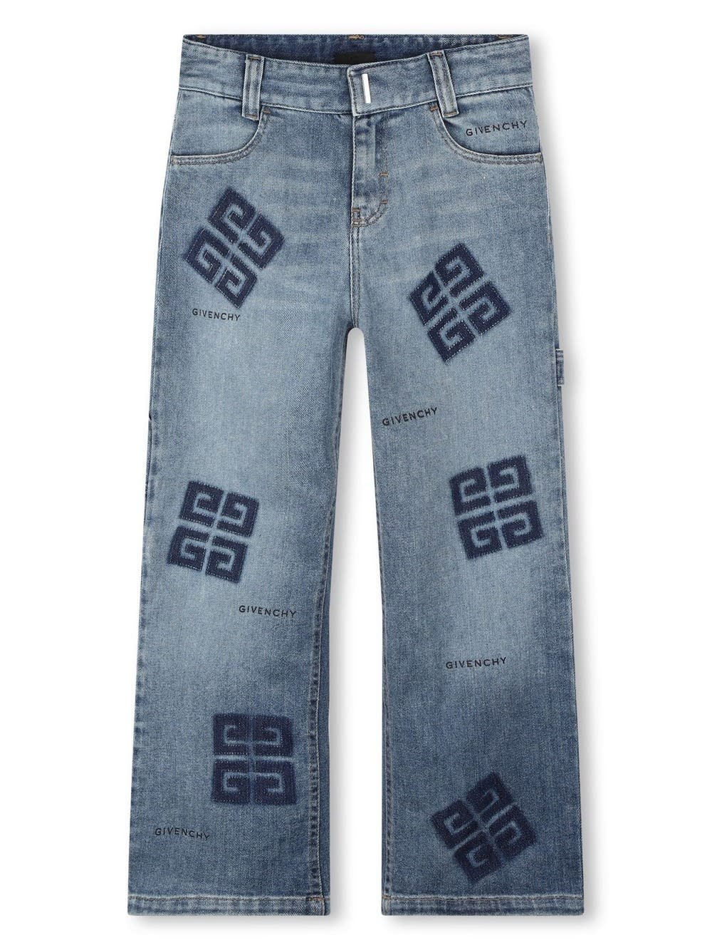 Shop Givenchy Straight Leg Jeans In Denim With 4g Print In Blue