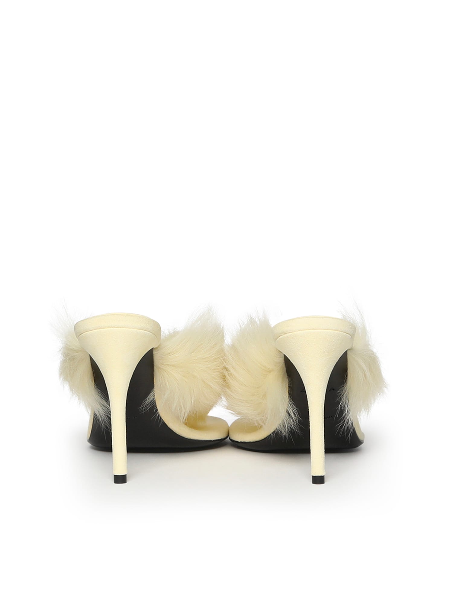 Alaïa Women Yellow Long-haired Lambskin Leather Thong Mules In Orange
