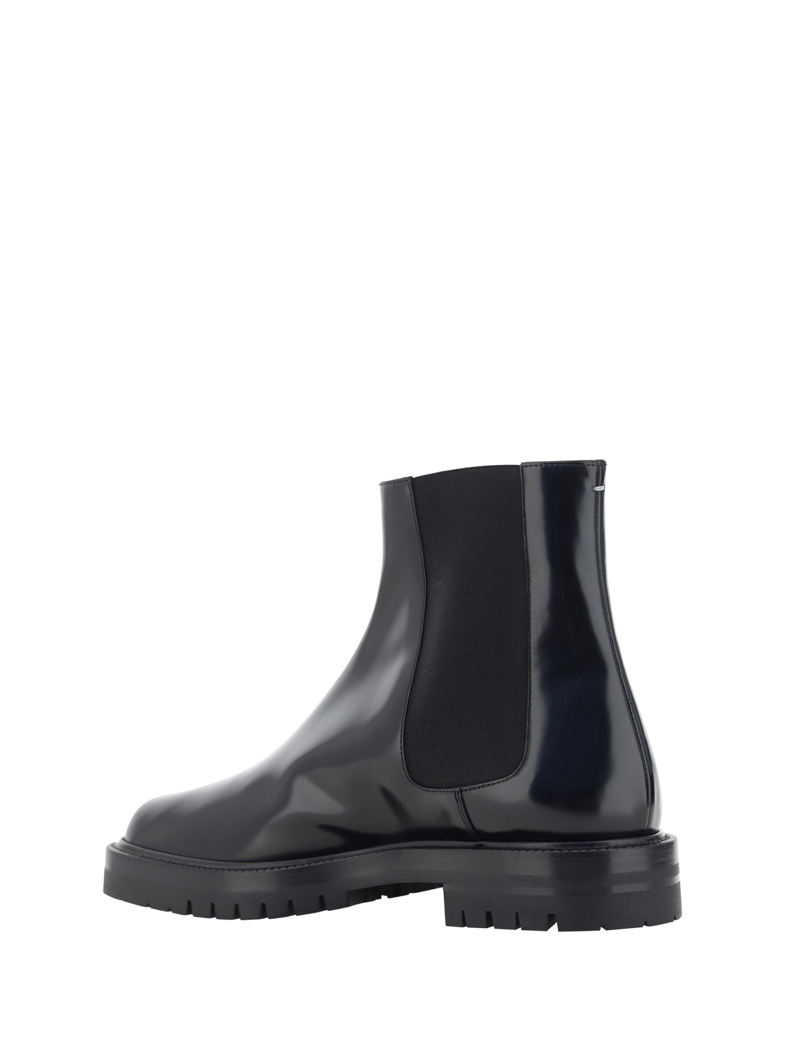 Maison Margiela Black Leather Tabi Ankle Boots Men In Multi