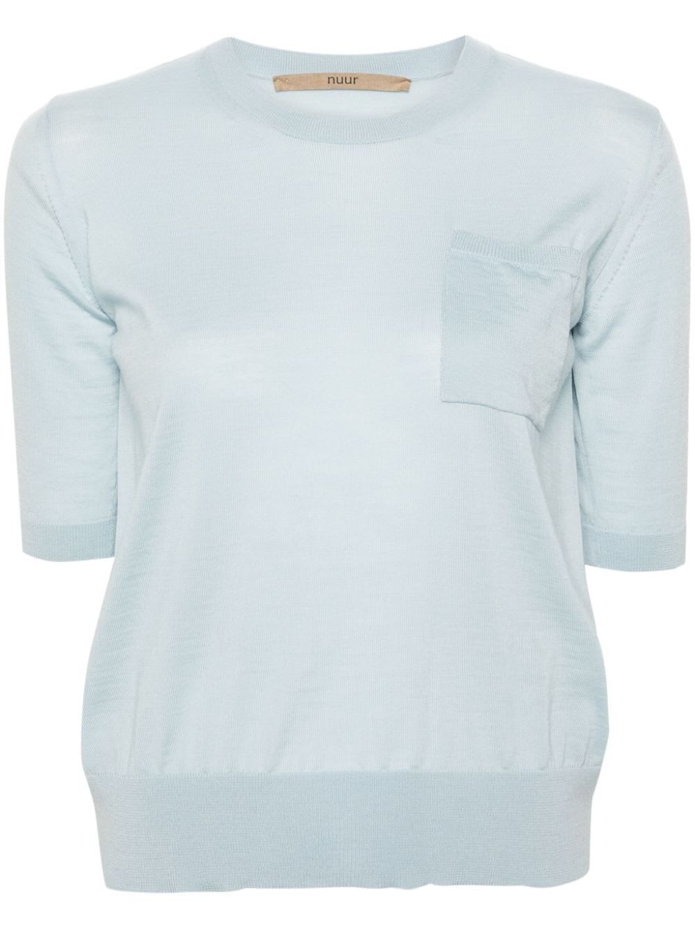 Shop Nuur Short Sleeve Pullover With Pocket In Light Blue