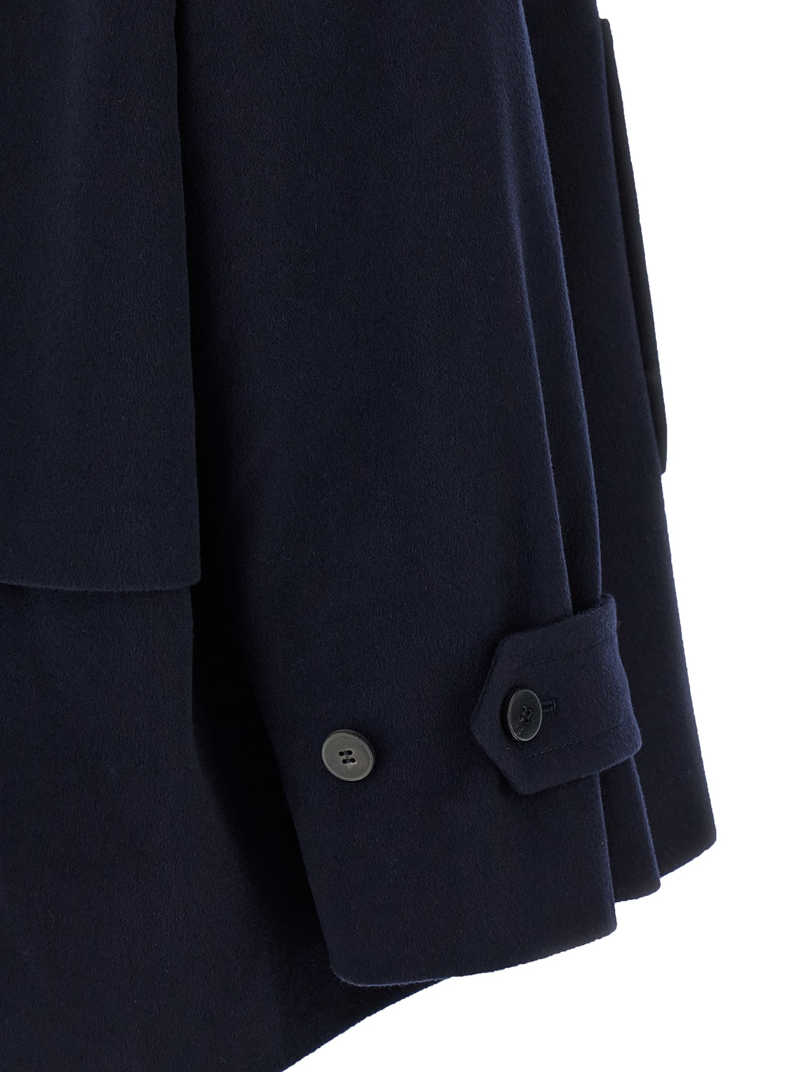 Alberto Biani Wool Coat With Wide Sleeves And Front Pockets In Blue