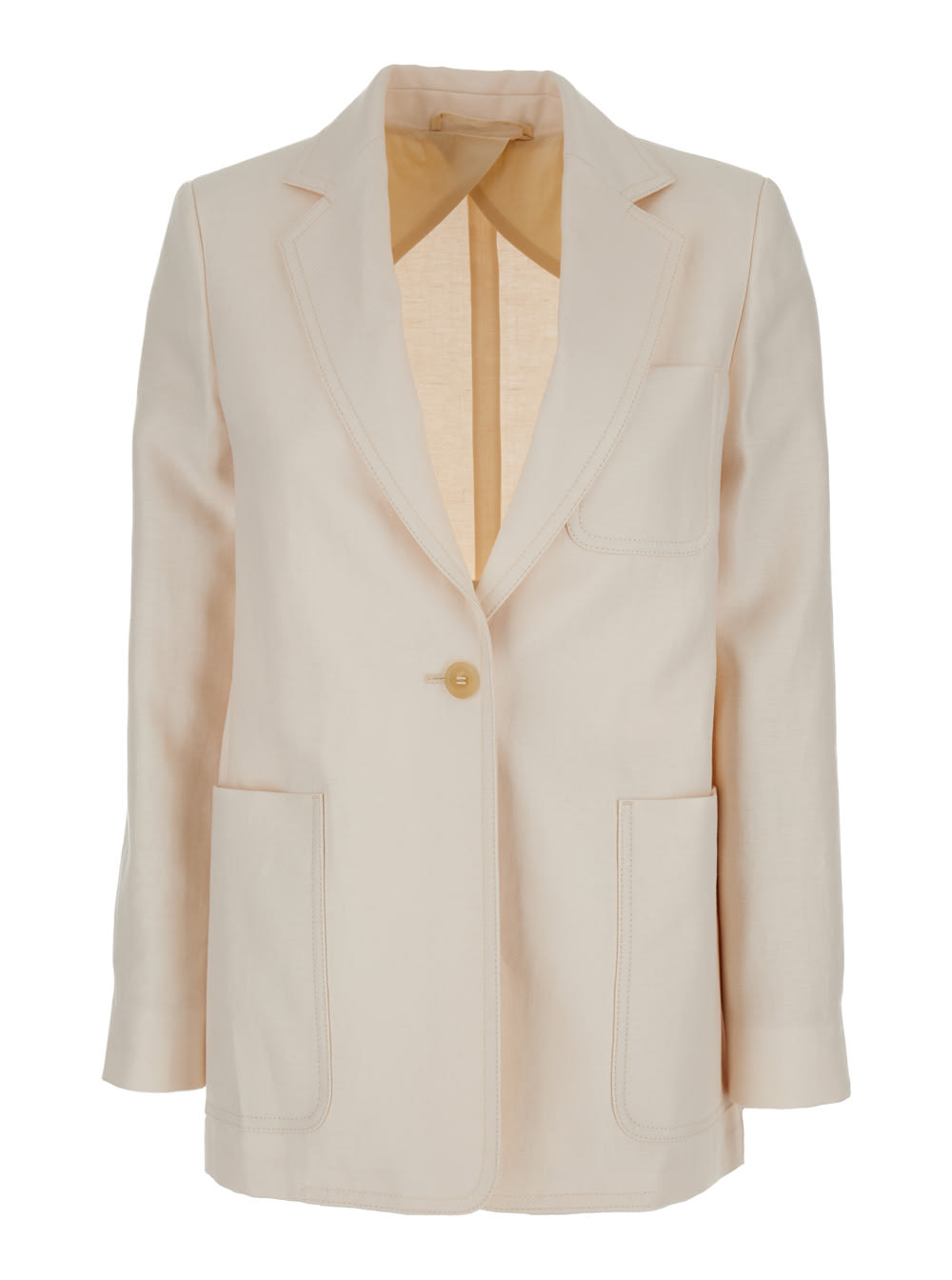 Shop Max Mara Cream White Boemia Single-breasted Blazer In Linen Woman