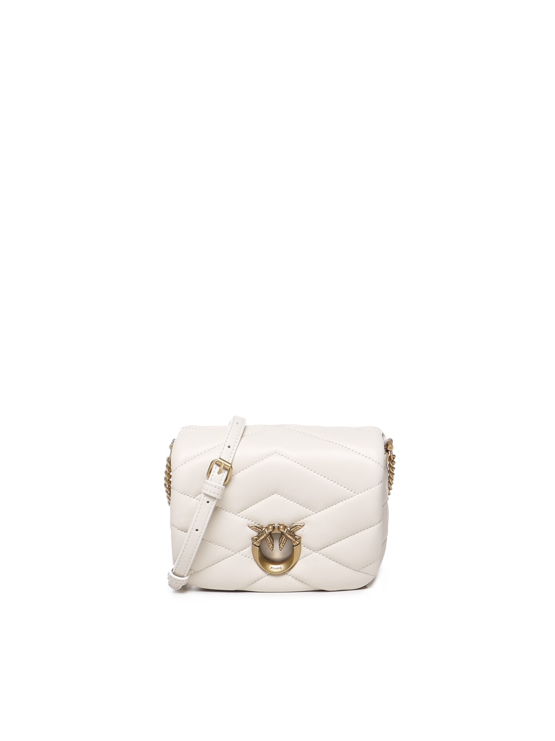 Pinko Love Click Quilted Shoulder Bag In White