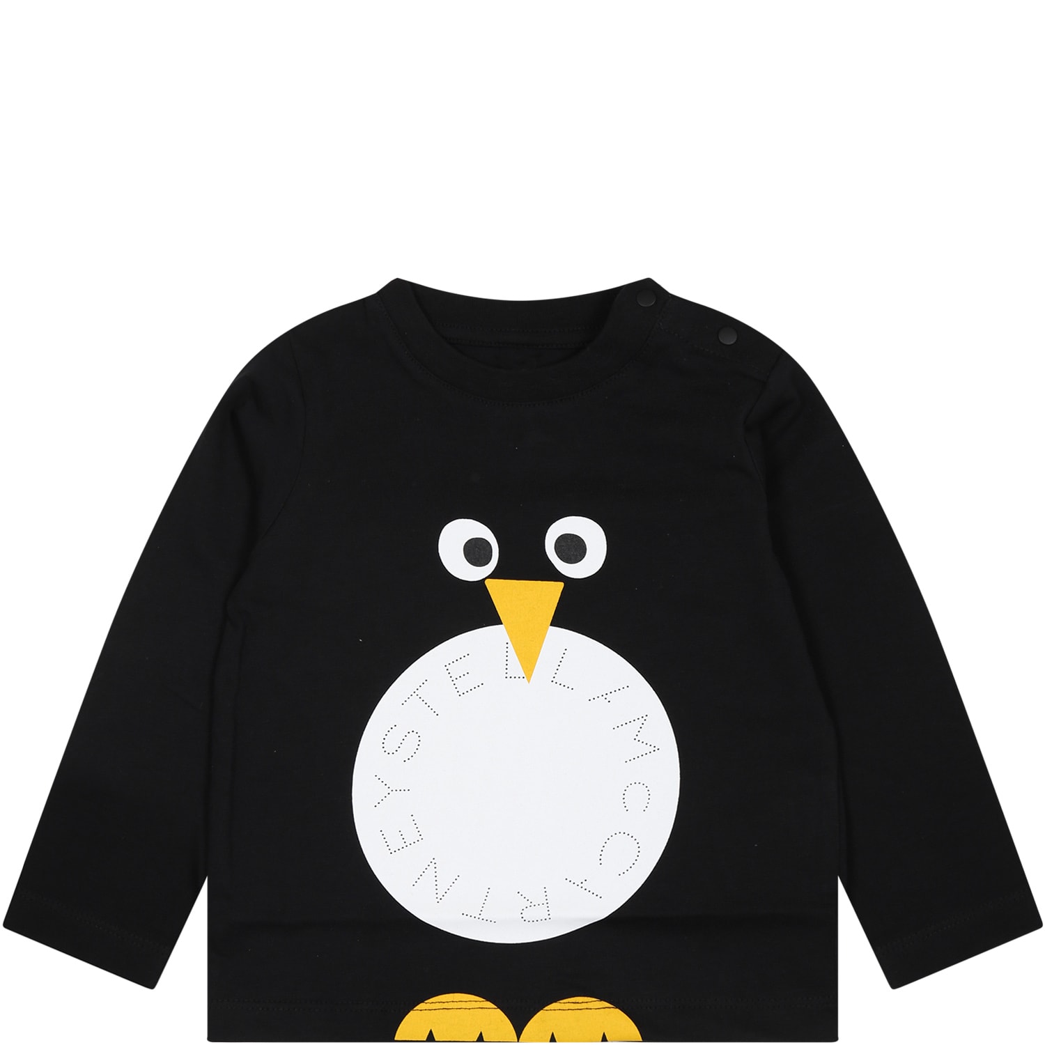 STELLA MCCARTNEY BLACK T-SHIRT FOR BABY BOY WITH LOGO AND PRINT