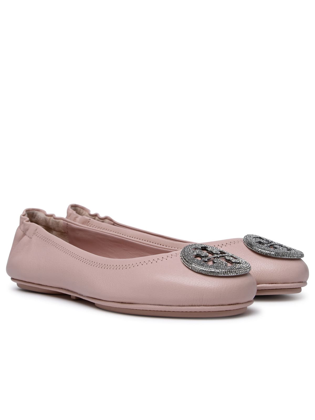 Shop Tory Burch Minnie Travel Pink Leather Ballet Flats