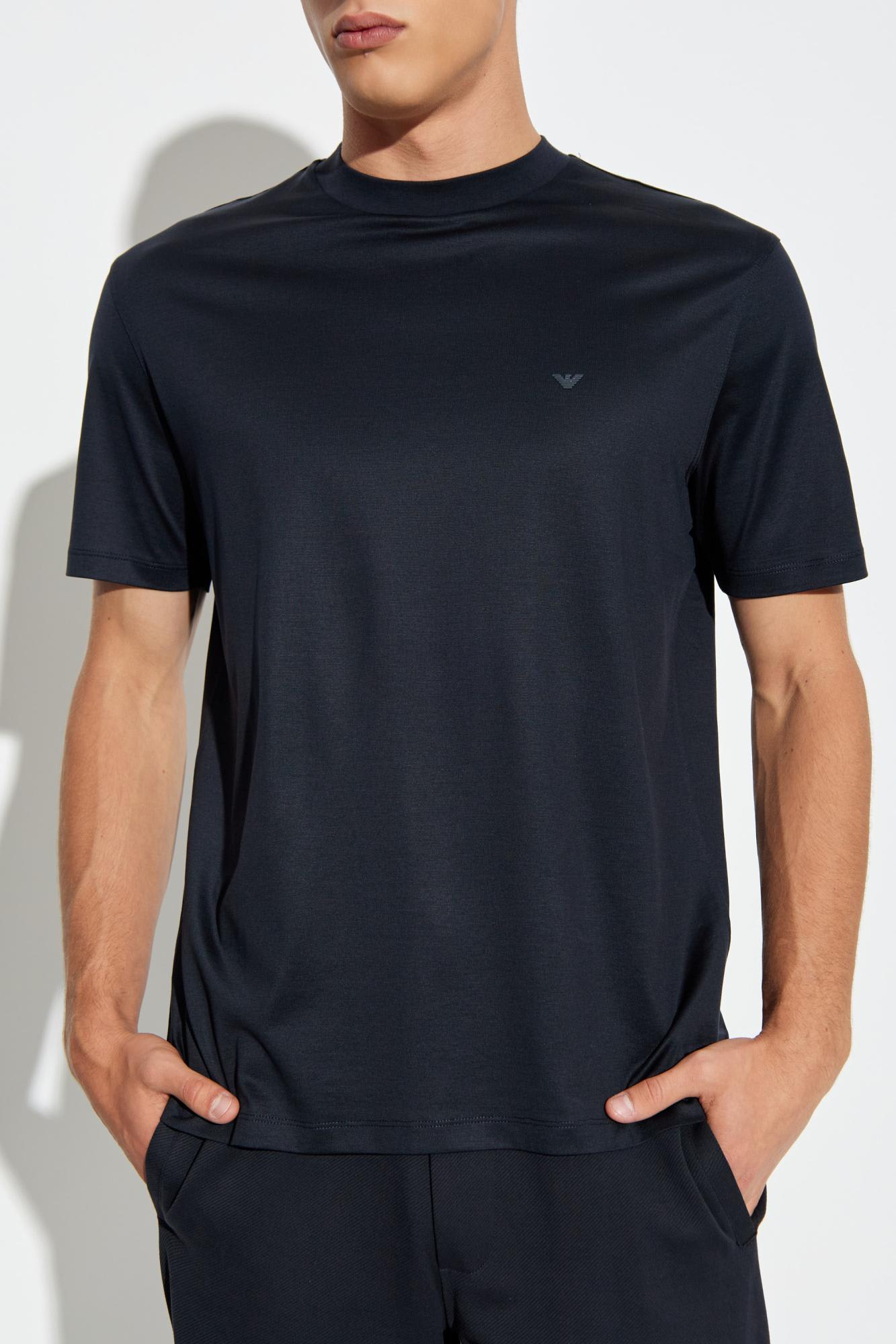 Emporio Armani Logo-embroidered Crew-neck T-shirt In Blue