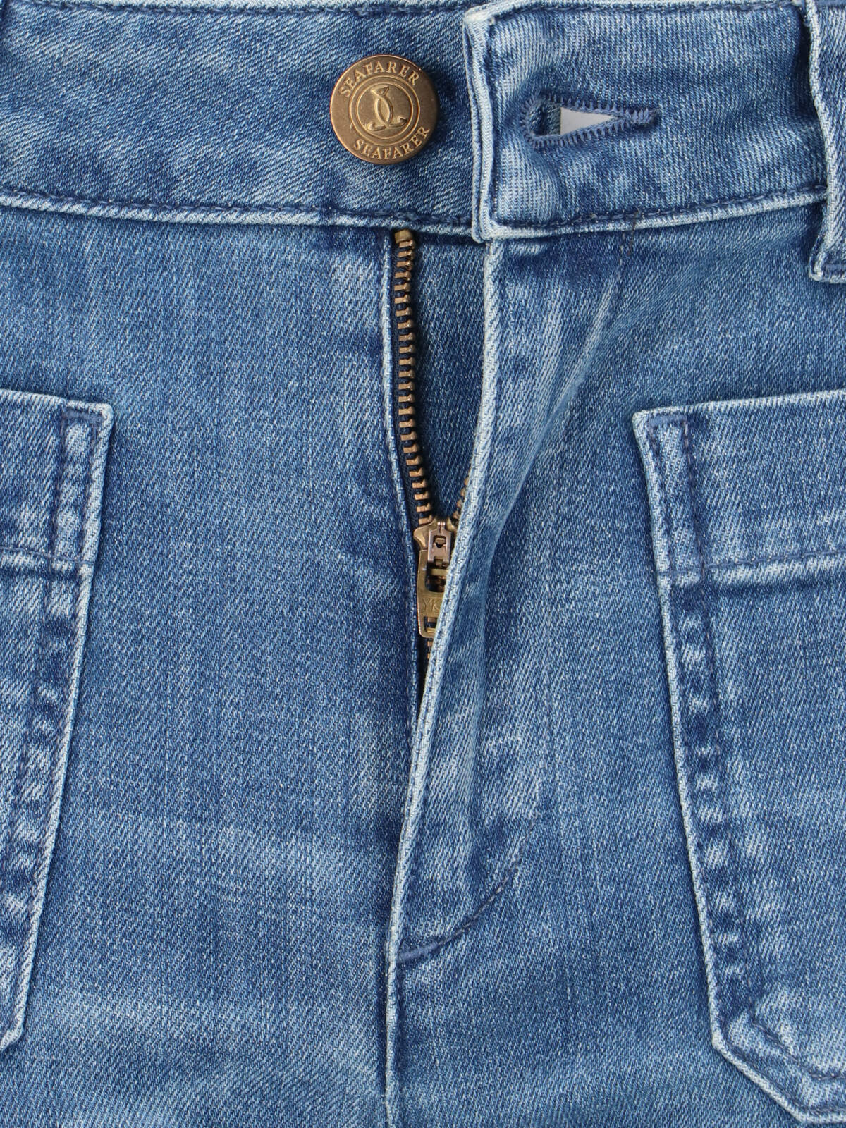 The Seafarer Jane Blue Trousers With Front Pockets And Washed Effect In Cotton Woman In Blue