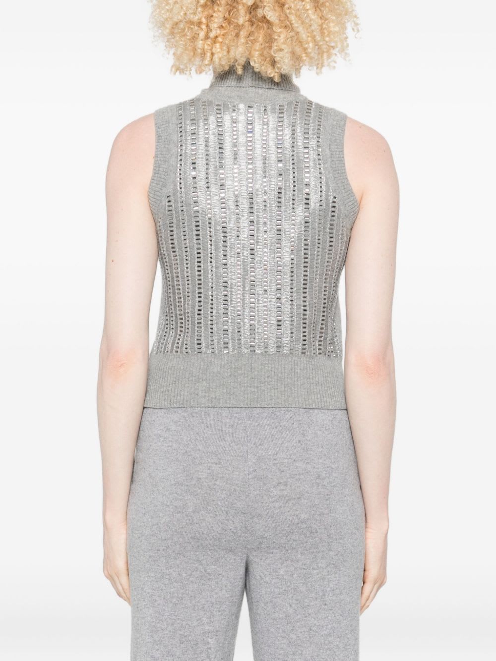 Ermanno Scervino Metallic Turtleneck Sleeveless Tank Top In Gray